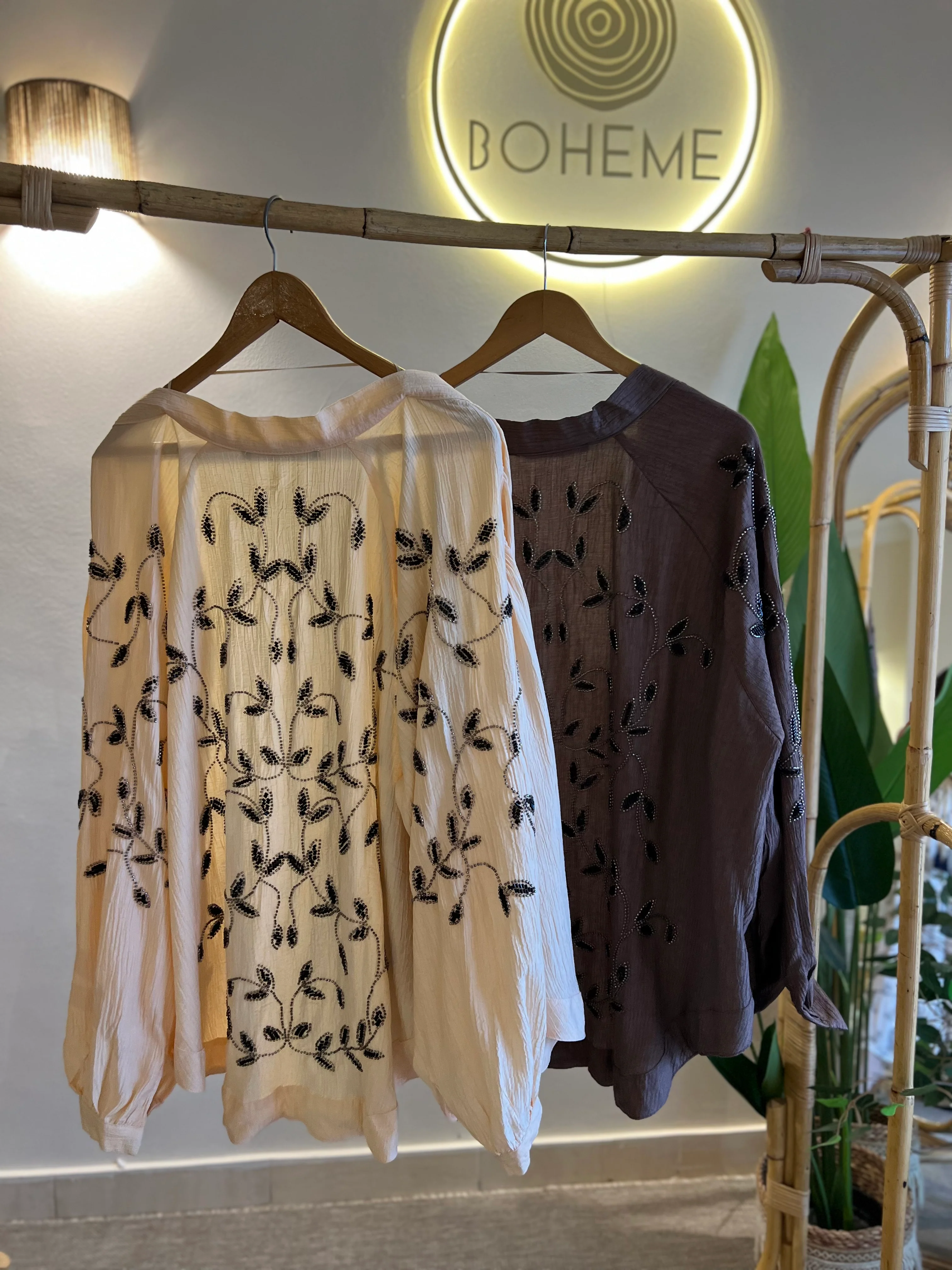 Almond X Black Leaves Embroidered Kimono - Image 5