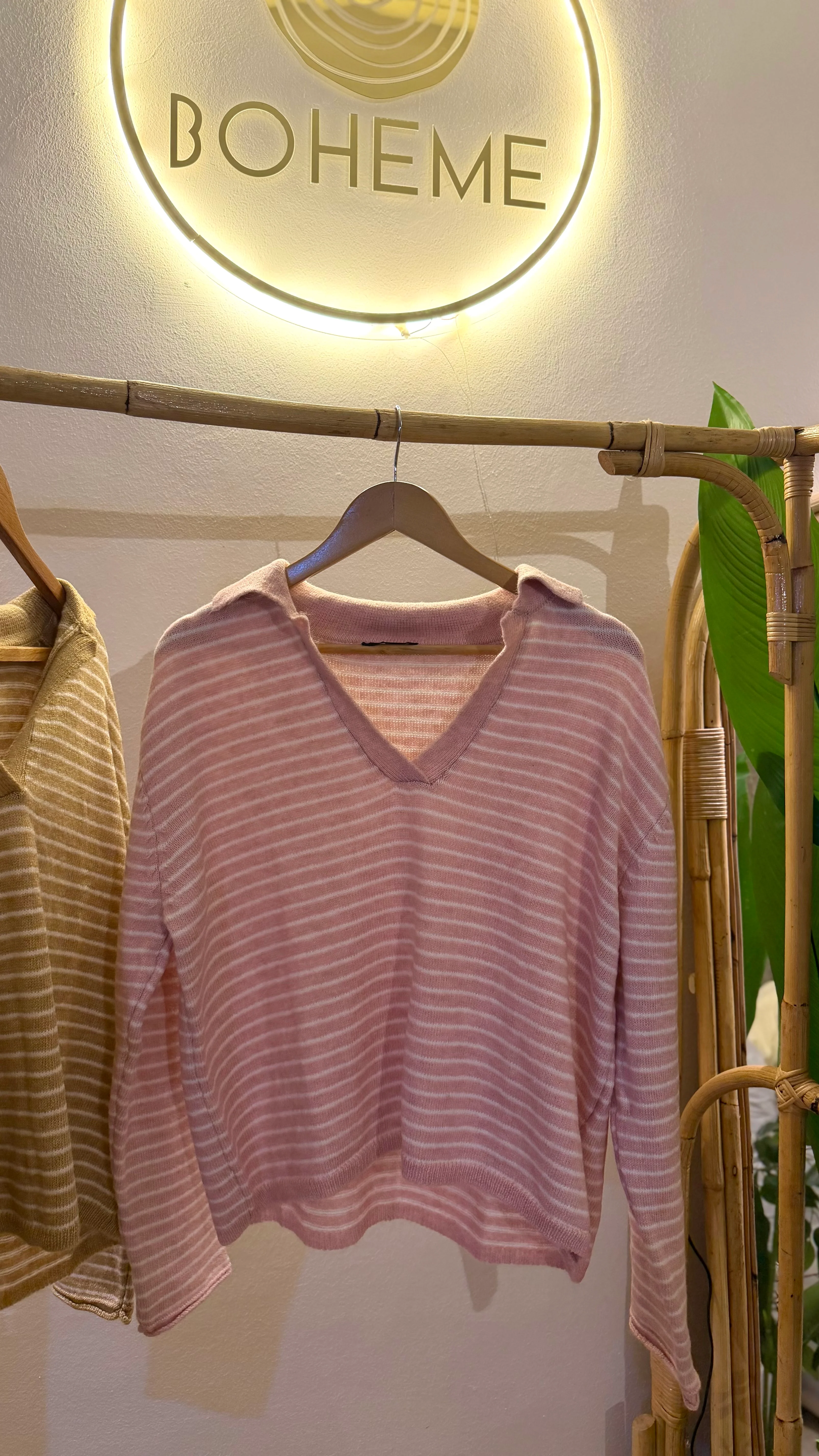 Baby Pink Striped Pullover With Polo Collar - Image 3