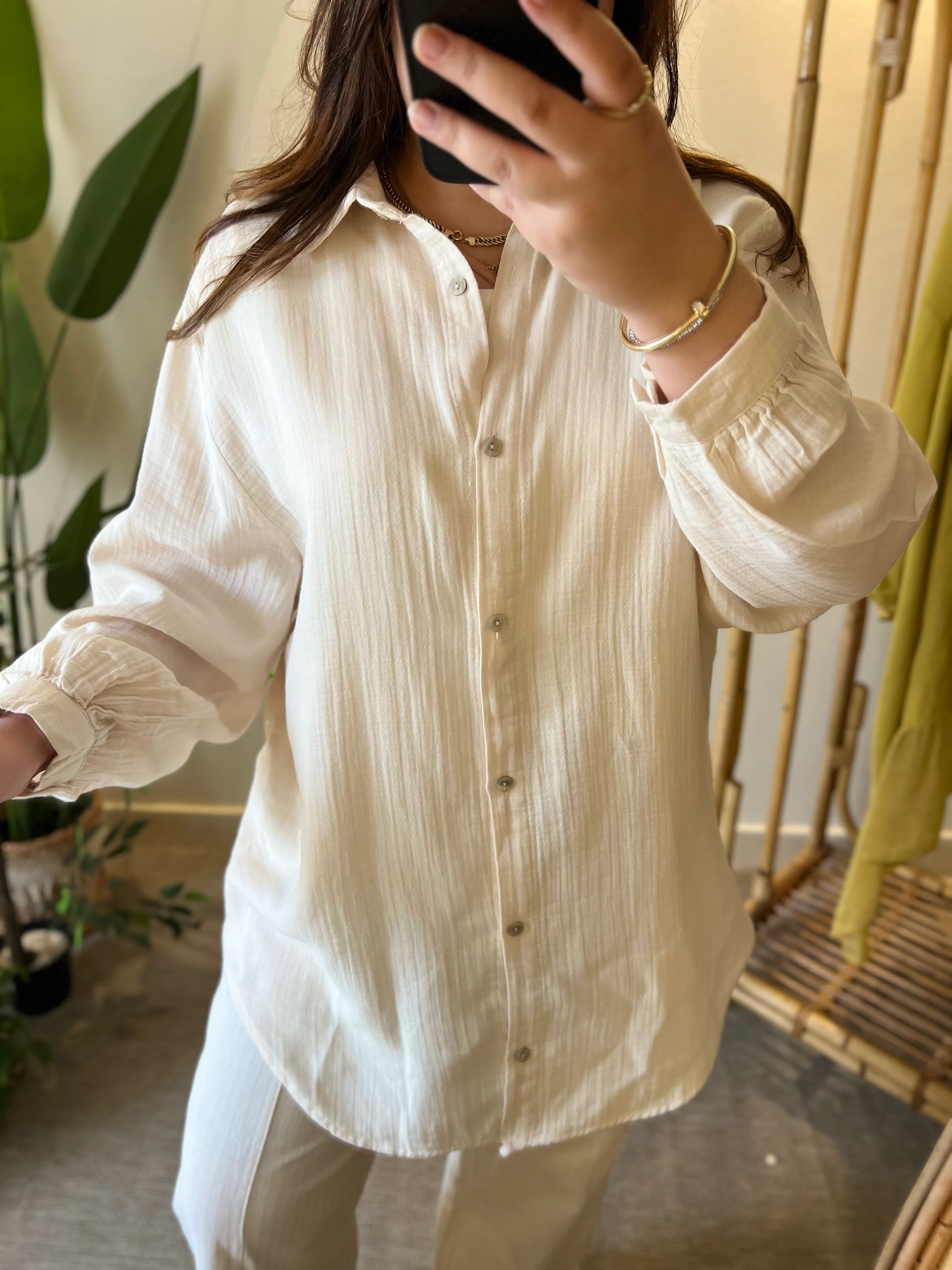 Beige Muslin Cotton Oversized Shirt - Image 5