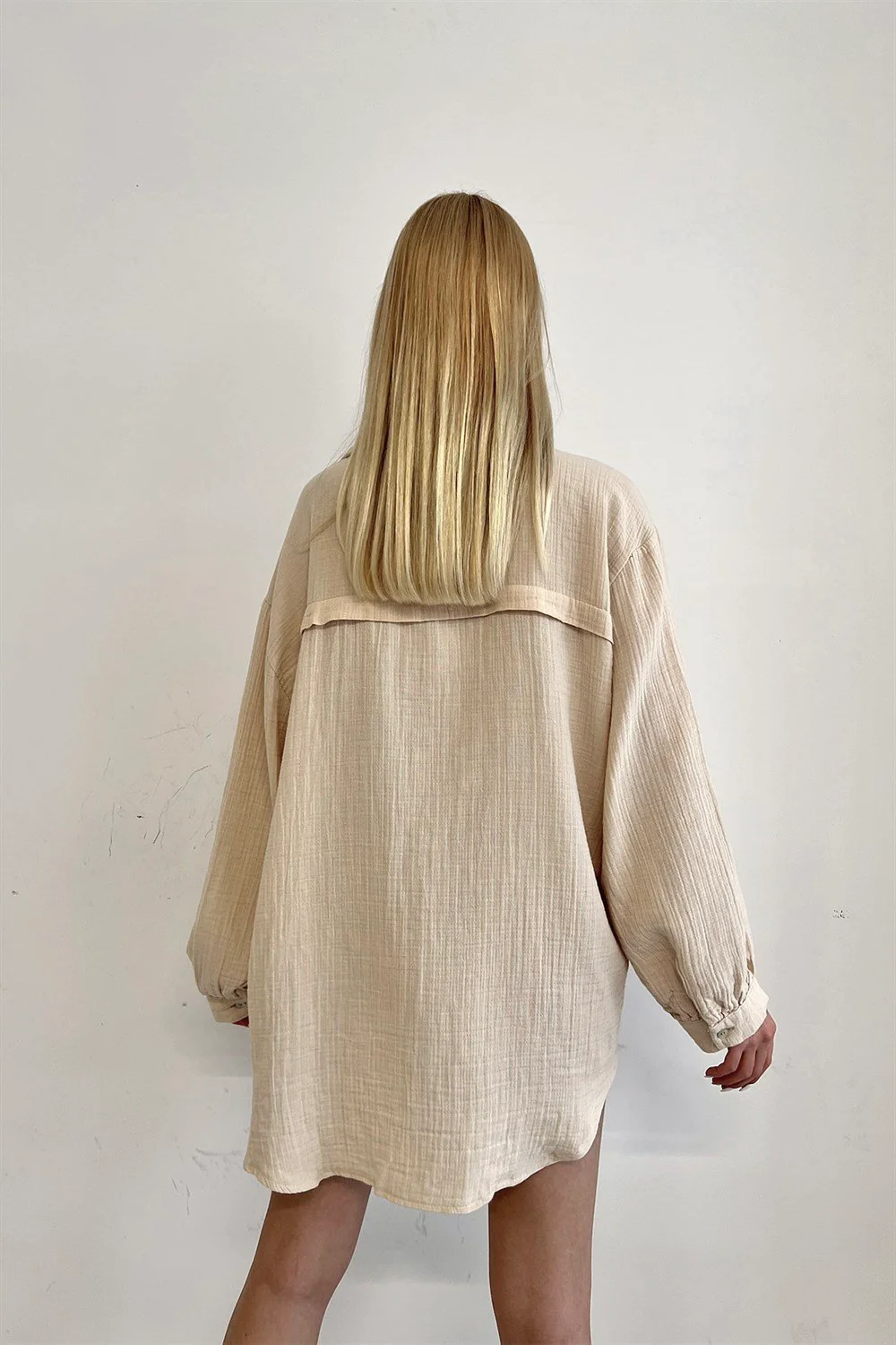 Beige Muslin Cotton Oversized Shirt - Image 6