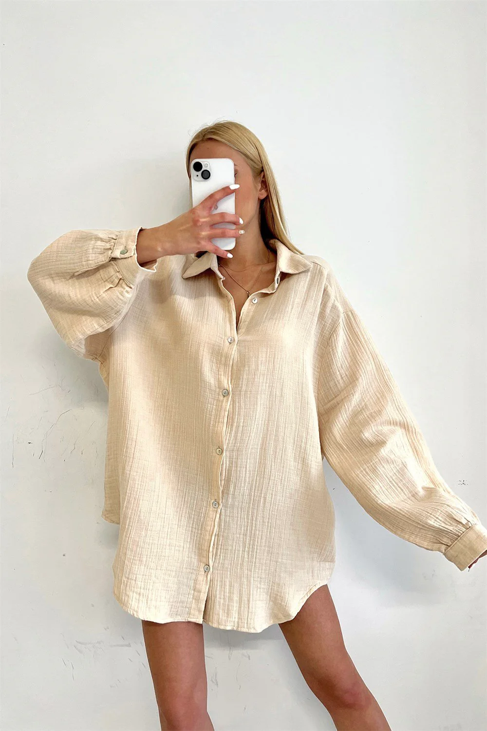 Beige Muslin Cotton Oversized Shirt - Image 7