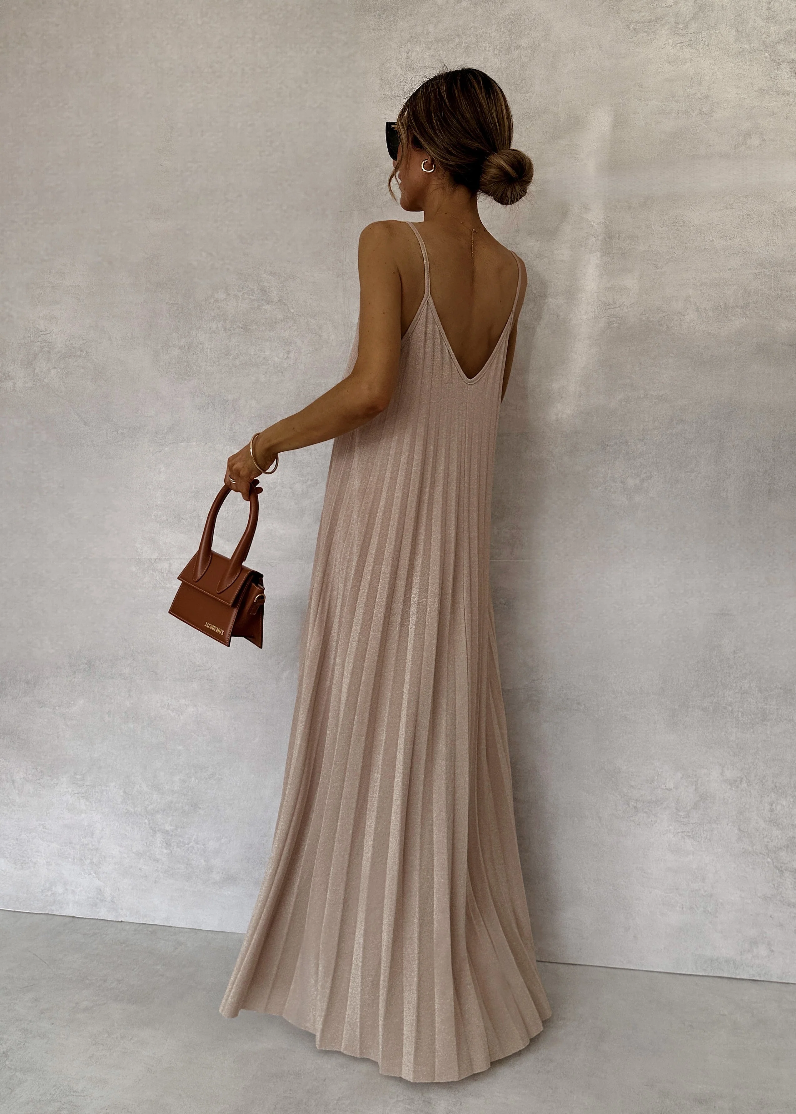 Beige Pleated Straps Italian Dress - Image 4