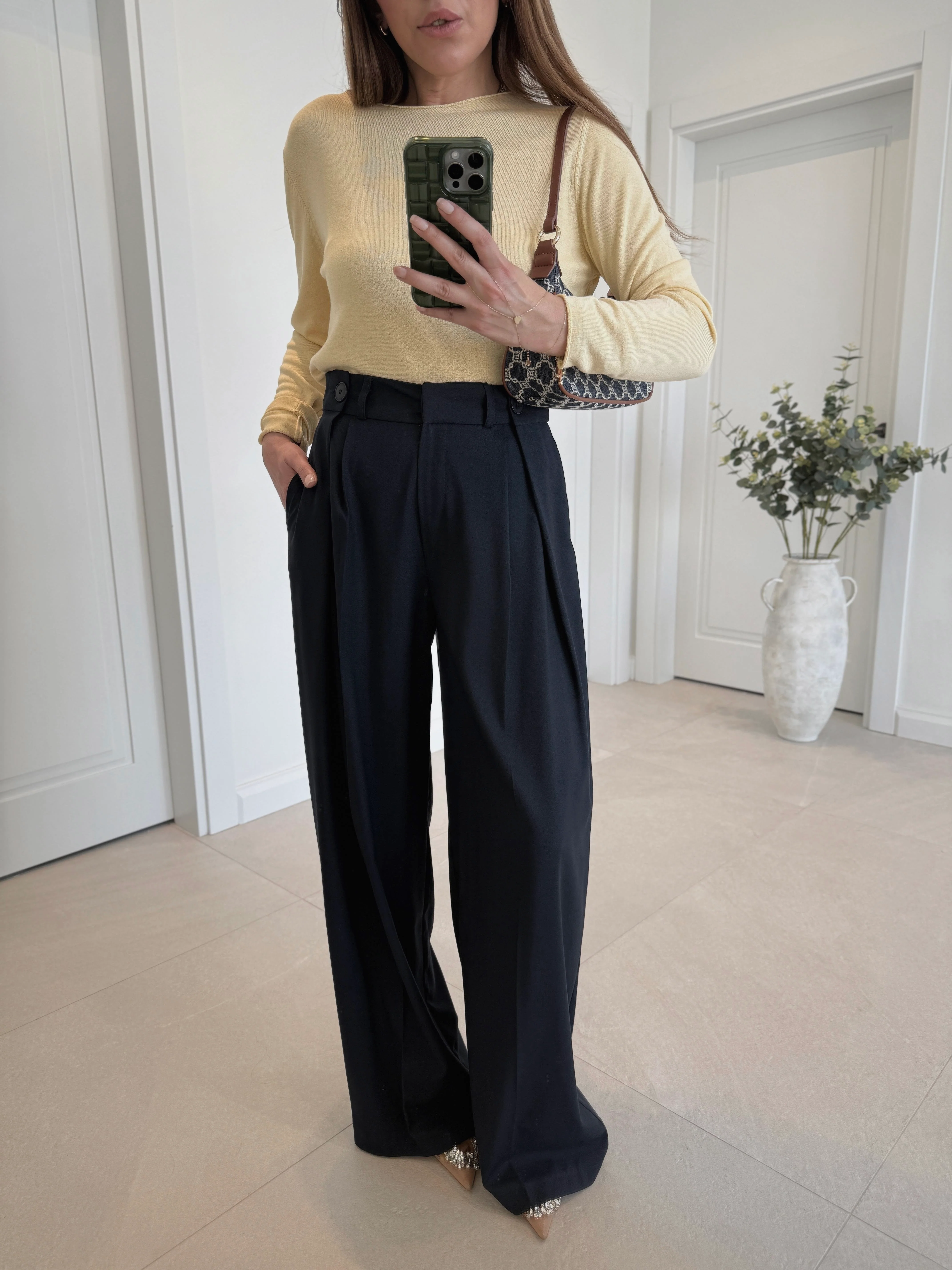 Black Classic Palazzo Pants With Double Buttons - Image 6