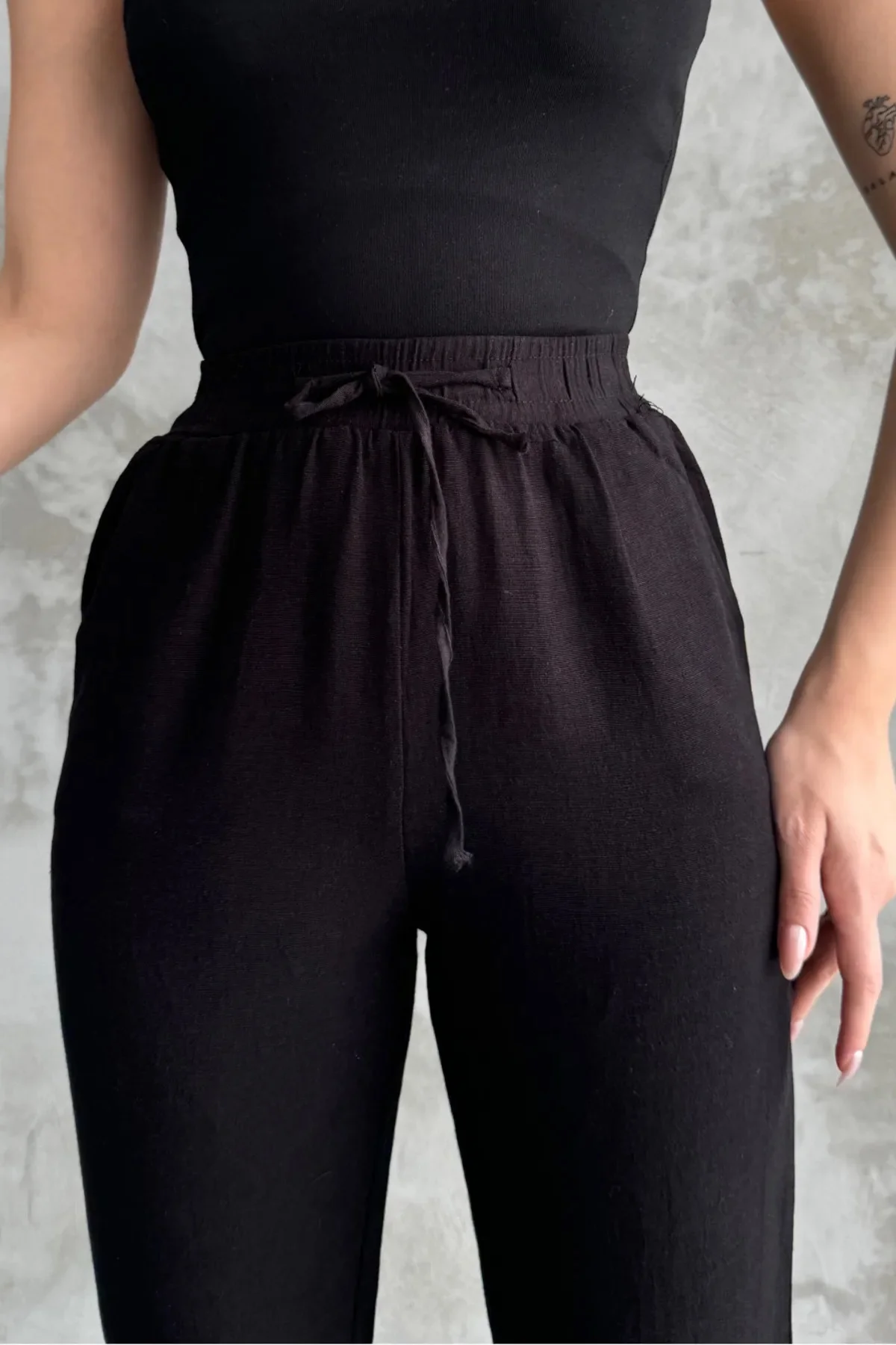 Black Muslin Cotton Pants With Fringes - Image 3