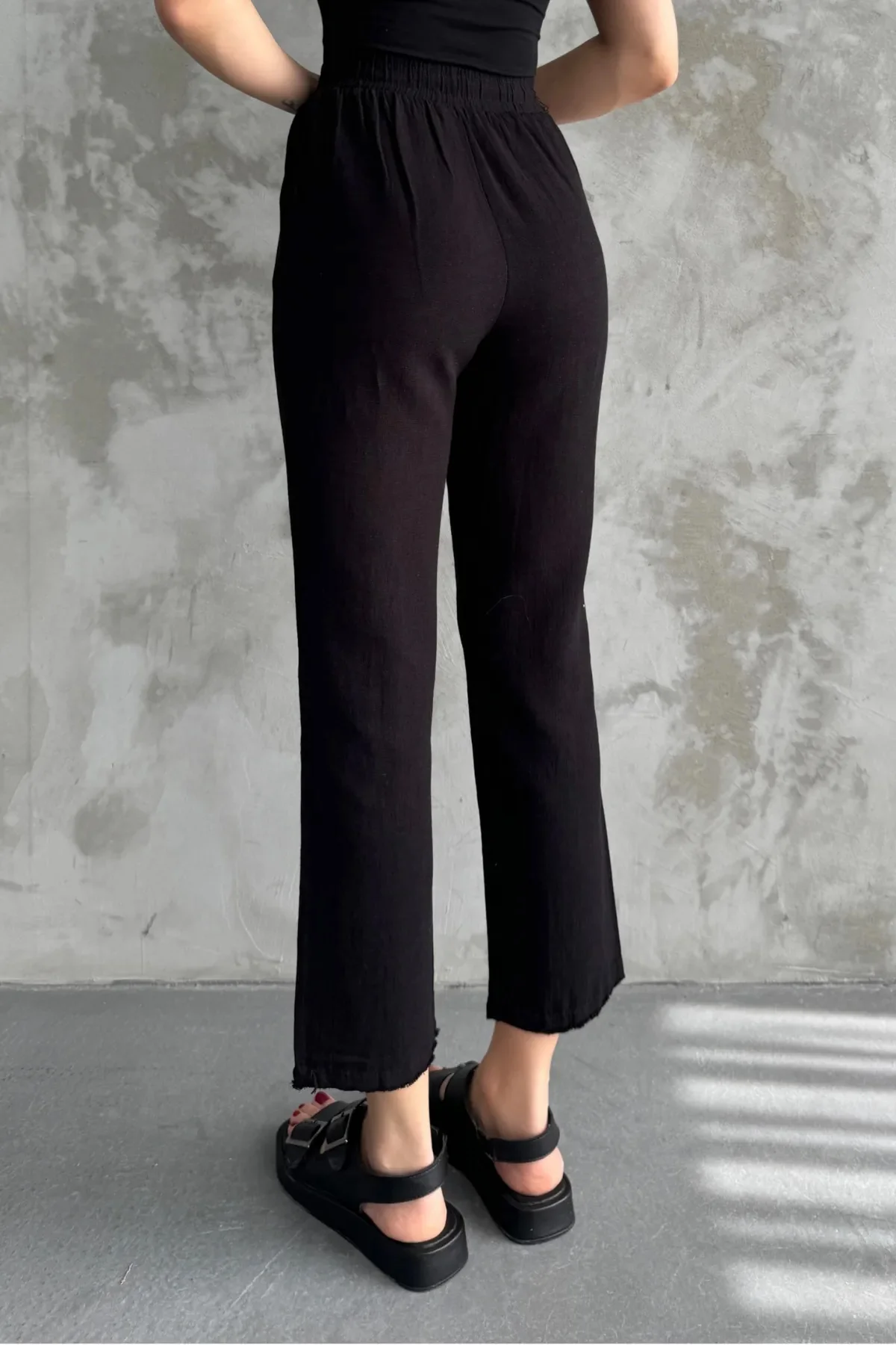 Black Muslin Cotton Pants With Fringes - Image 4