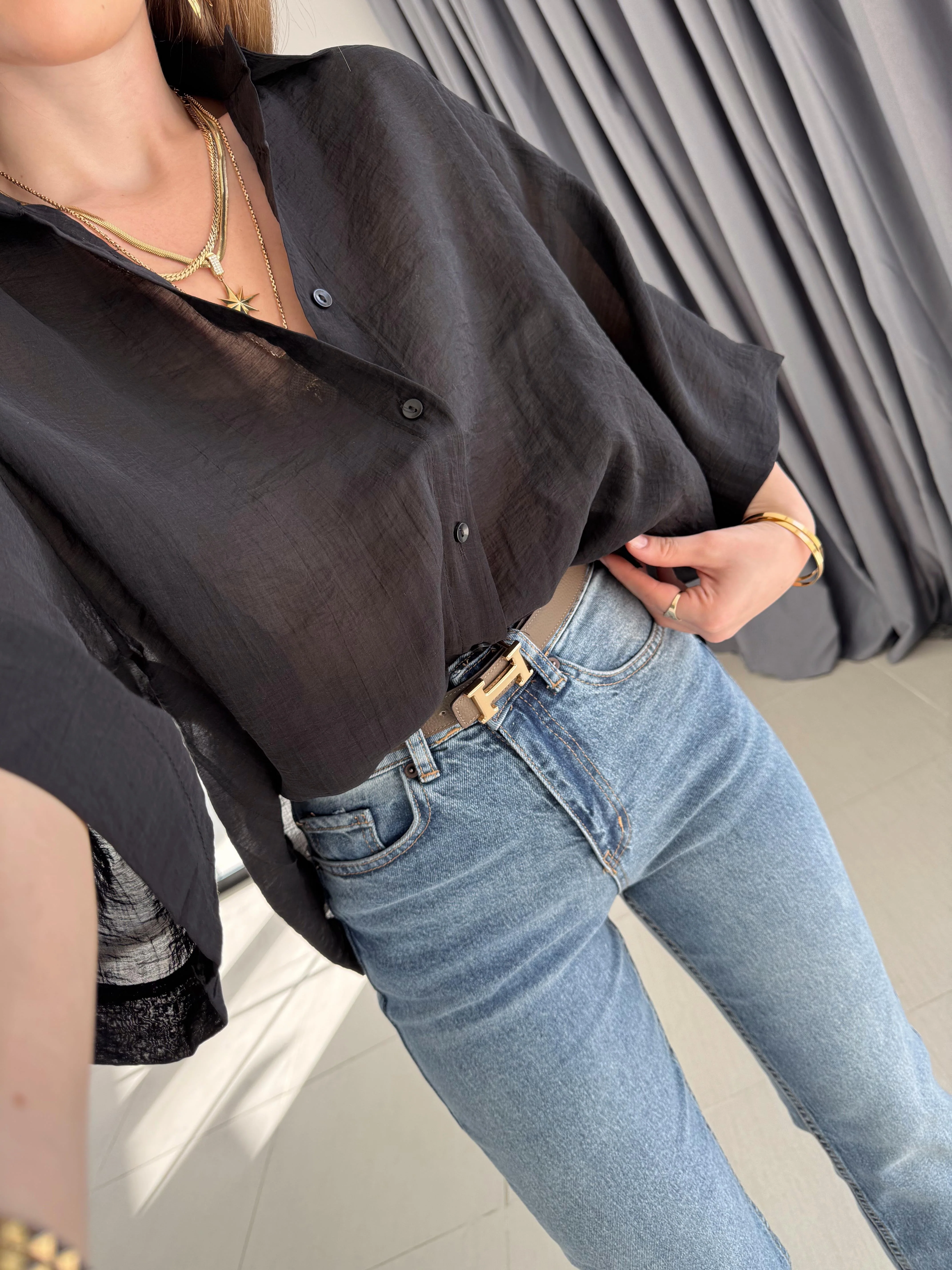 Black Oversized 3/4 Sleeve Shirt - Image 4