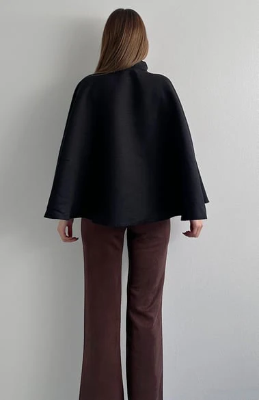 Black Suede Belted Poncho - Image 3