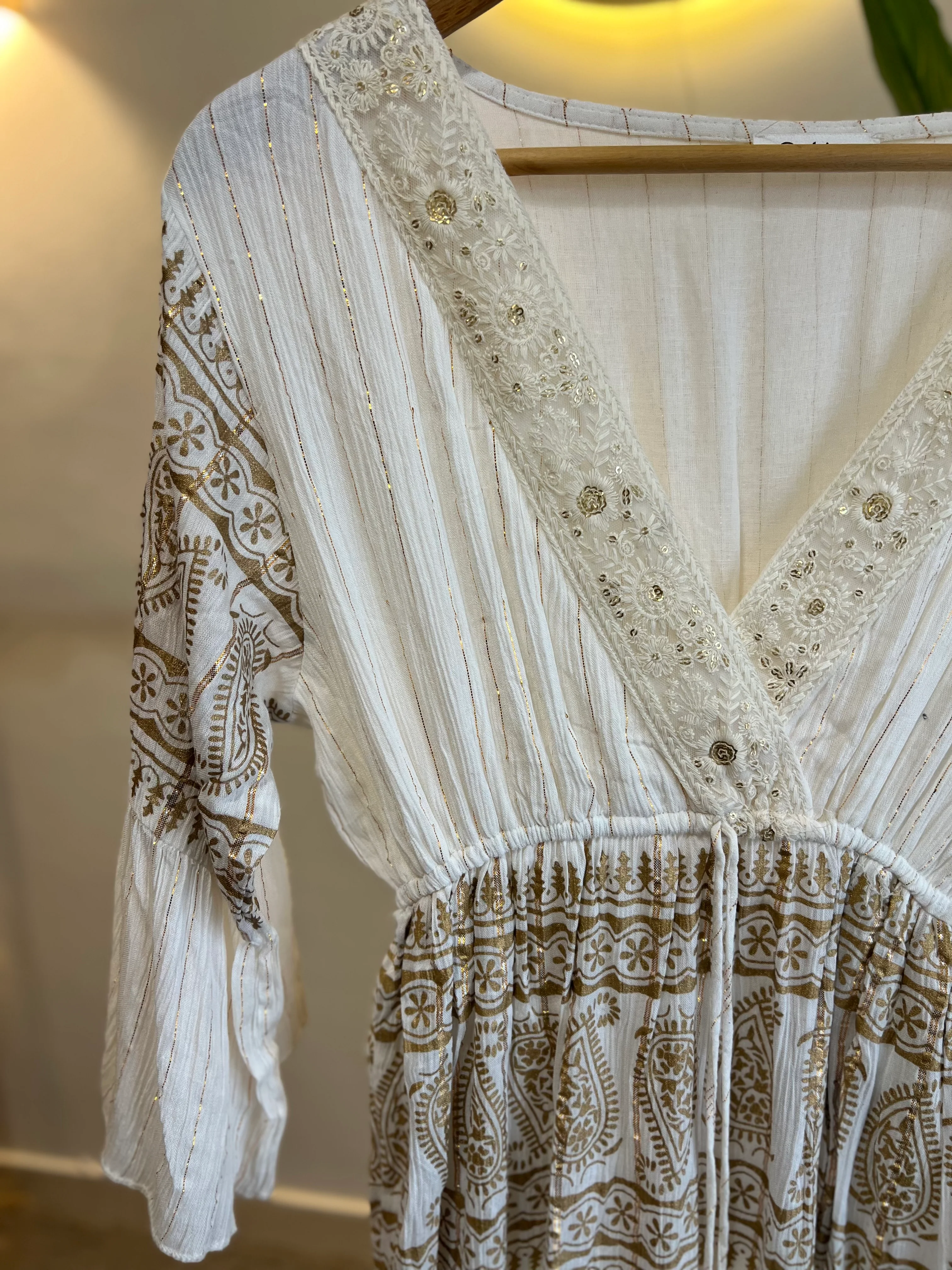 Boho White Golden Tasseled Dress - Image 4