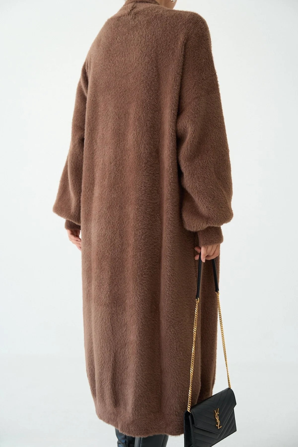 Brown Fluffy Heavy Longline Coat Cardigan - Image 6