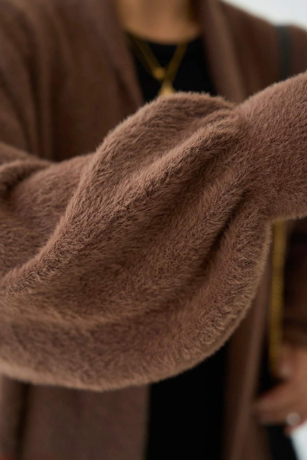 Brown Fluffy Heavy Longline Coat Cardigan - Image 7