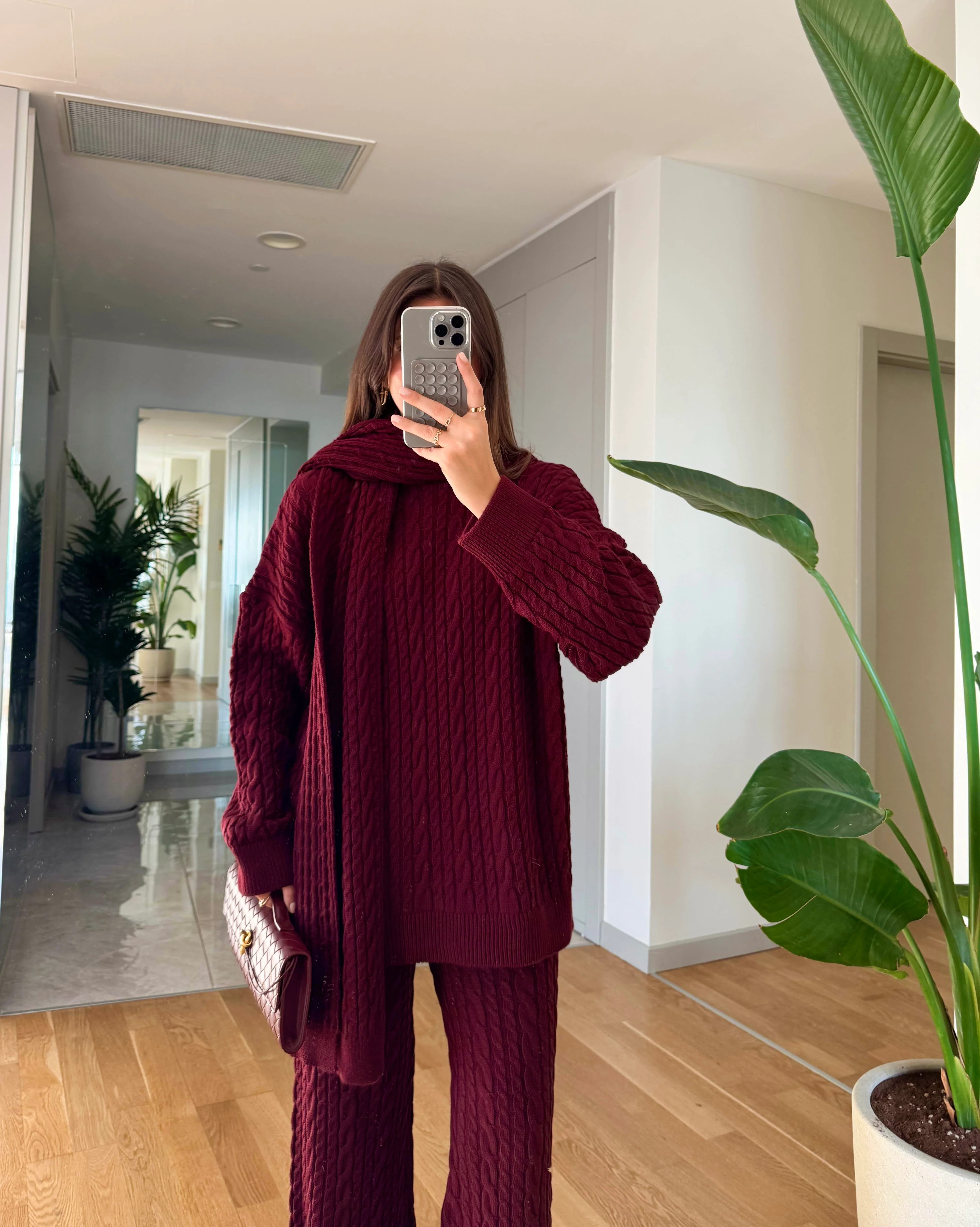 Burgundy Braided Triko Set With Scarf - Image 6