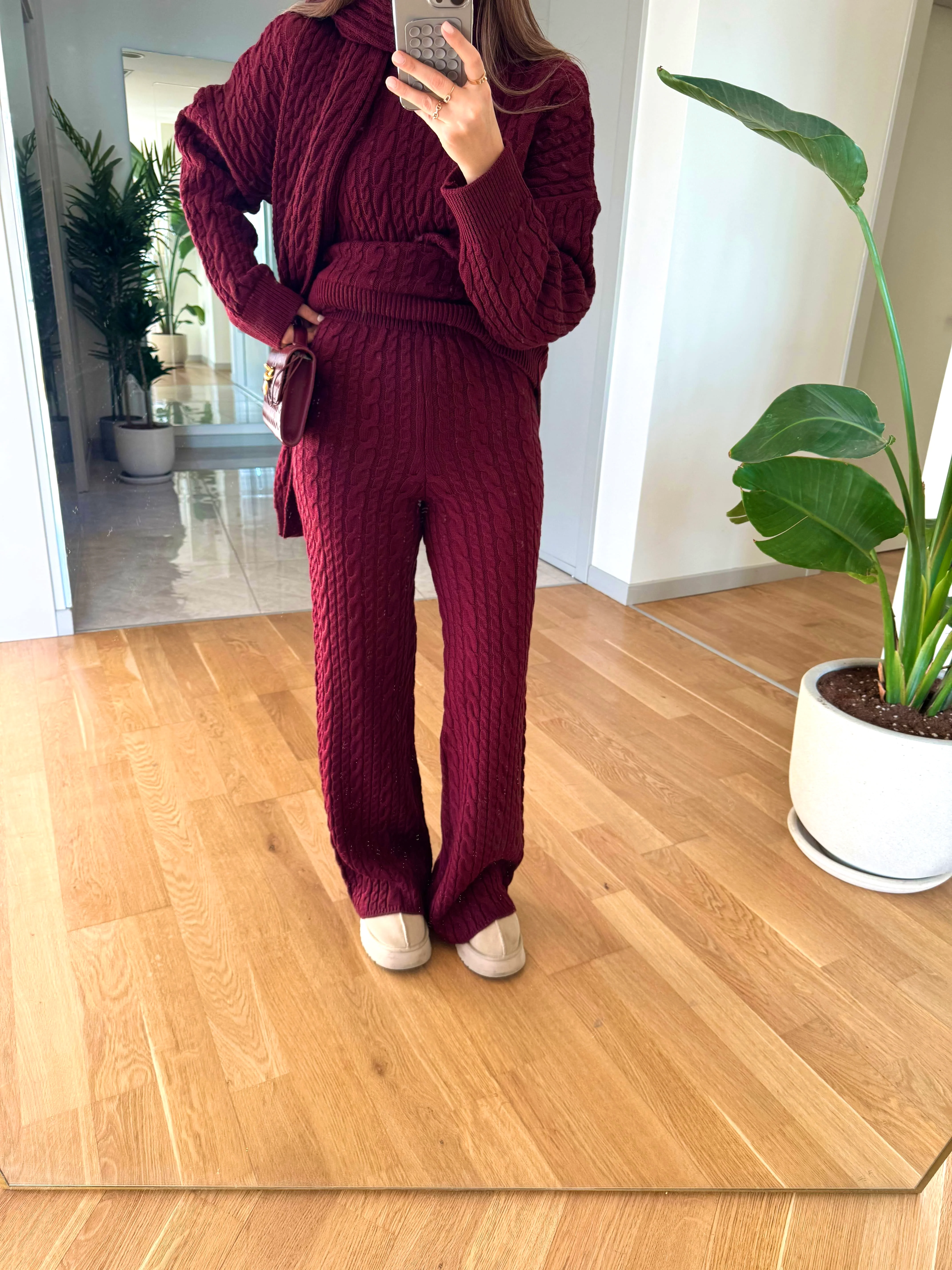 Burgundy Braided Triko Set With Scarf - Image 7