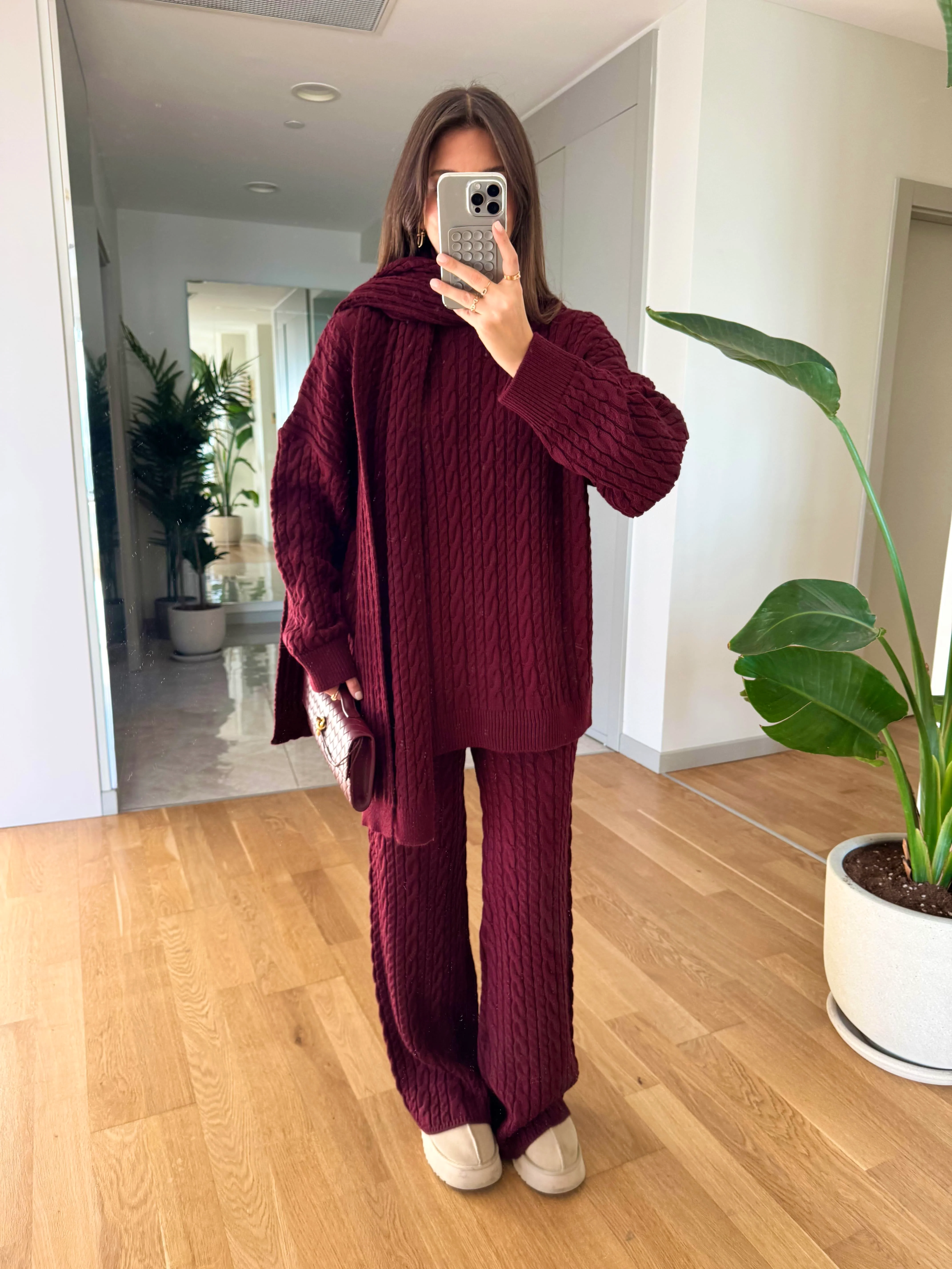 Burgundy Braided Triko Set With Scarf - Image 8