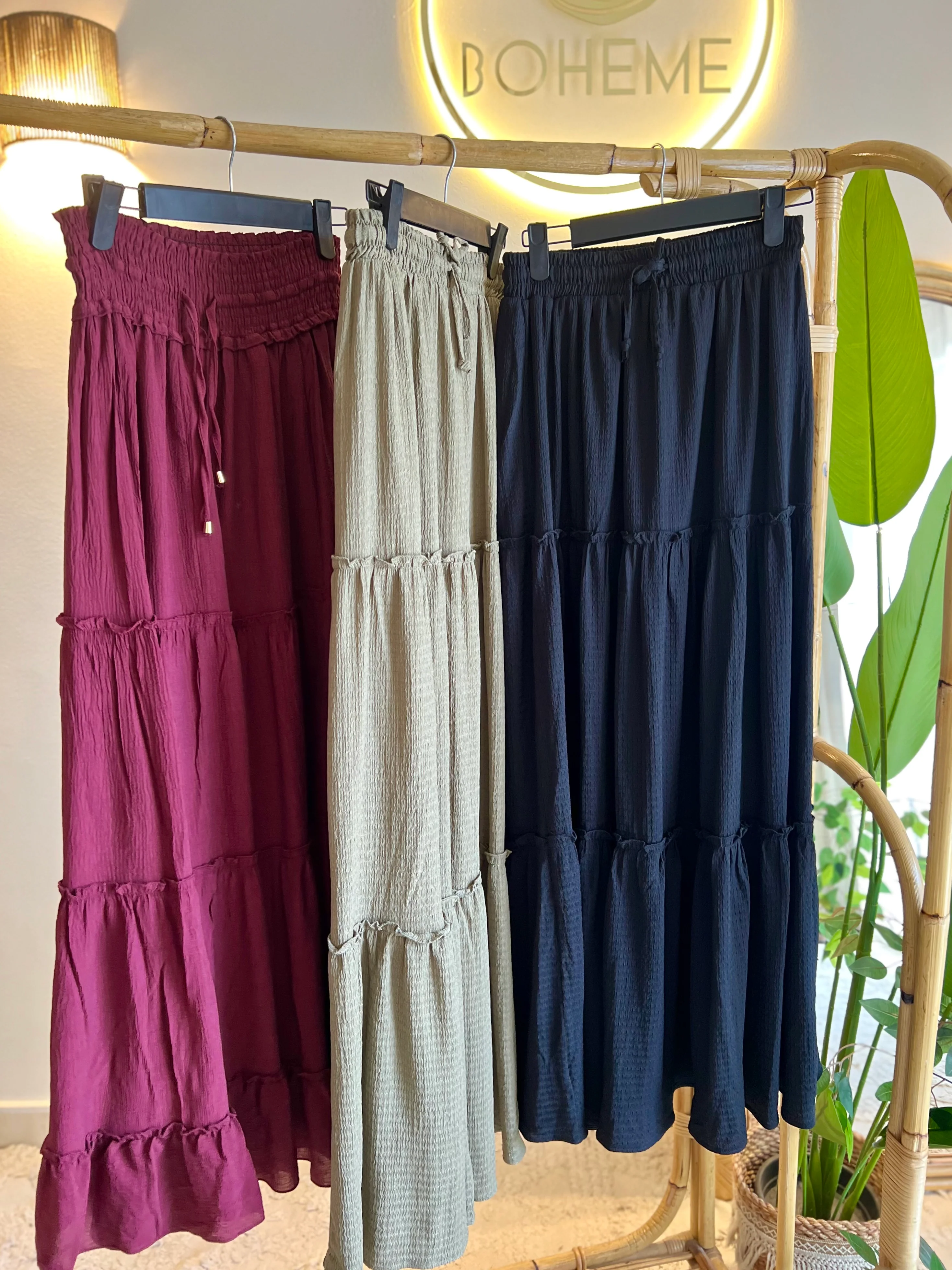 Burgundy Ruffled Elastic Waist Skirt - Image 8