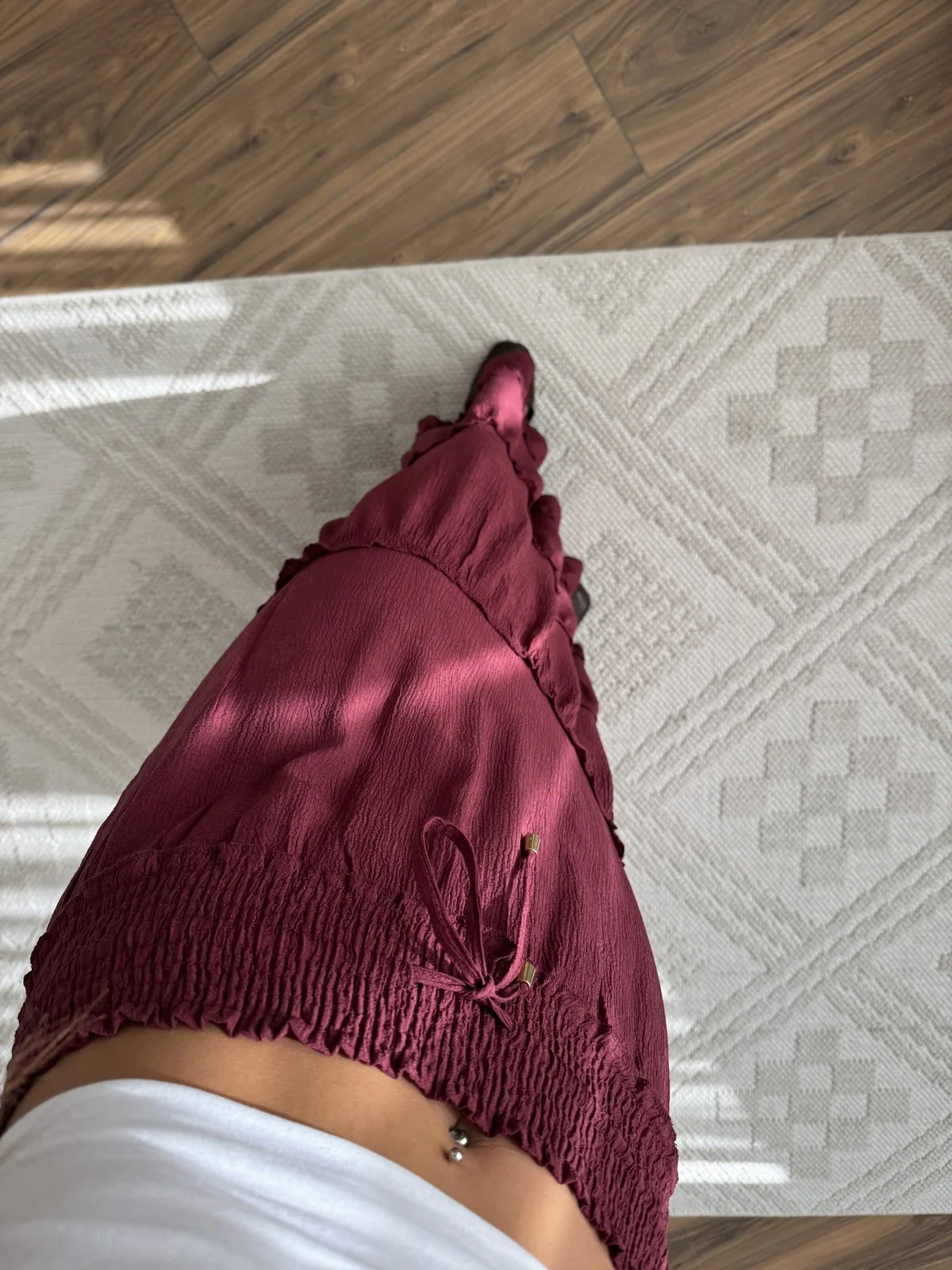 Burgundy Ruffled Elastic Waist Skirt - Image 9