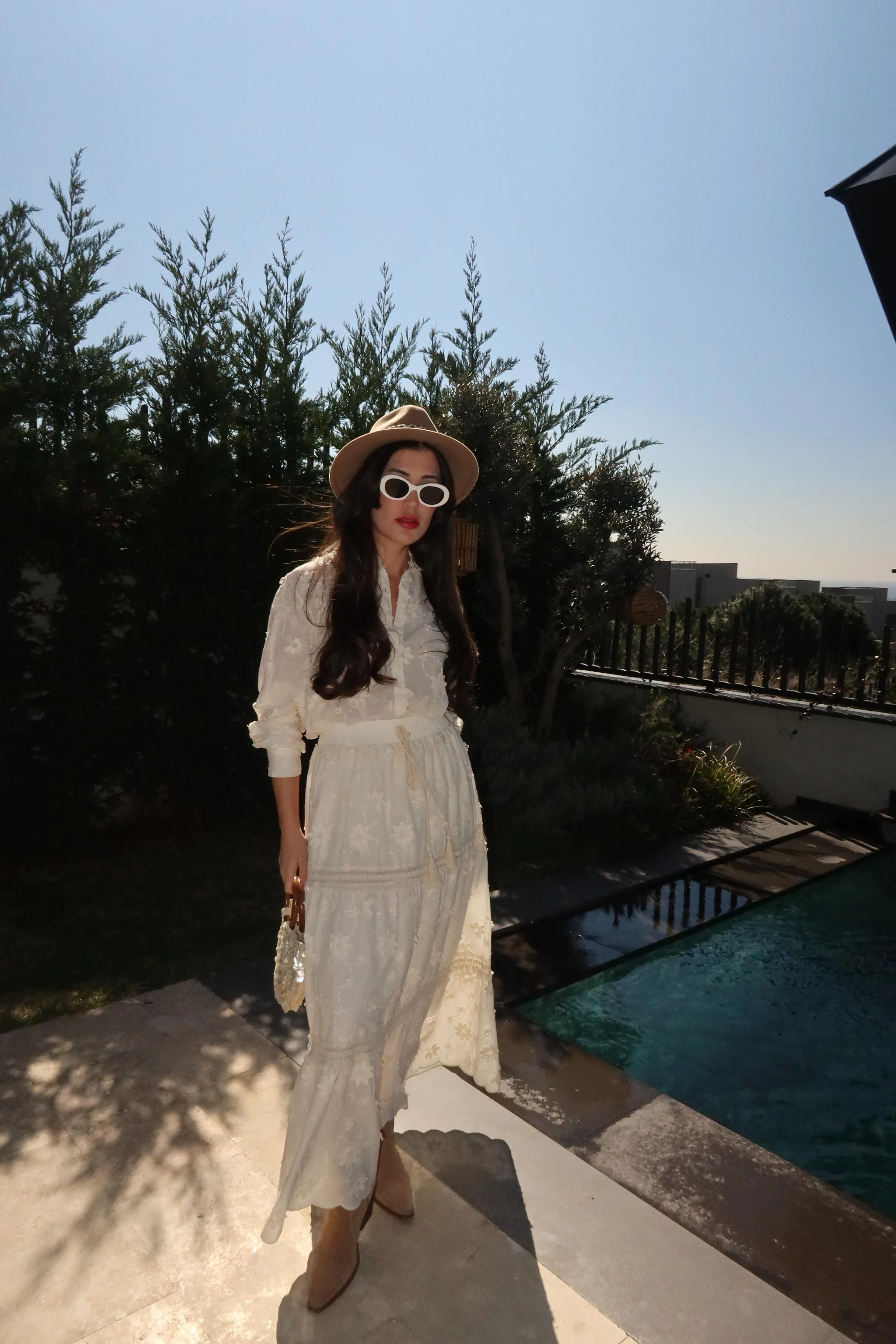 Cotton Beige Embroidered Floral Skirt With Tassels - Image 5