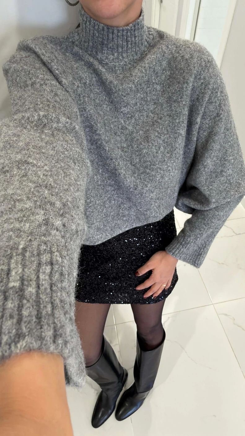 Grey Bat Sleeves High Neck Pullover - Image 3