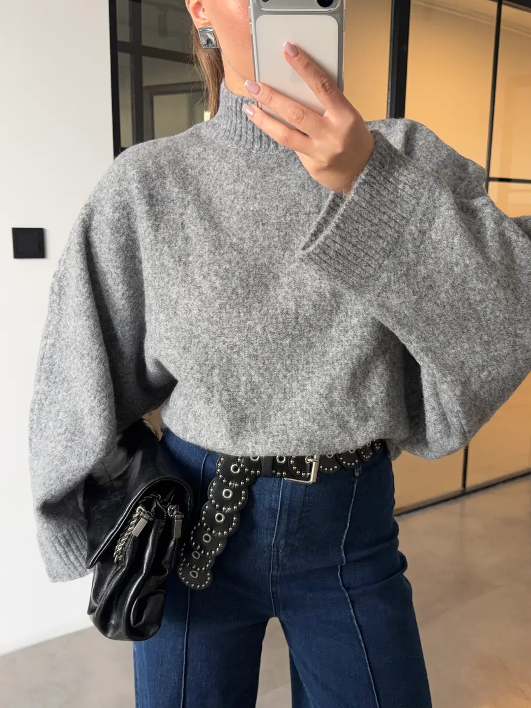 Grey Bat Sleeves High Neck Pullover - Image 7