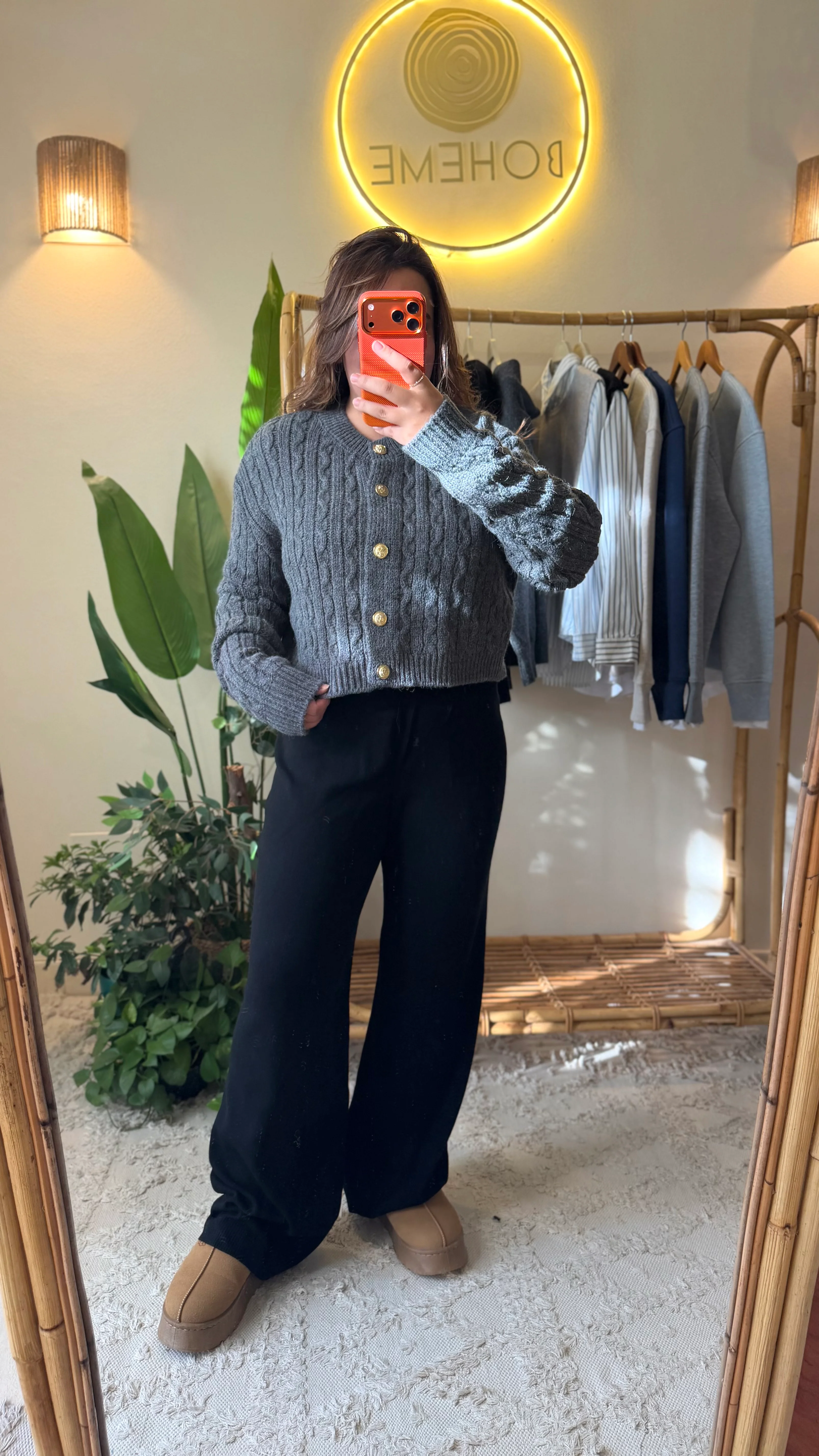 Grey Braided Cardigan With Golden Buttons - Image 3