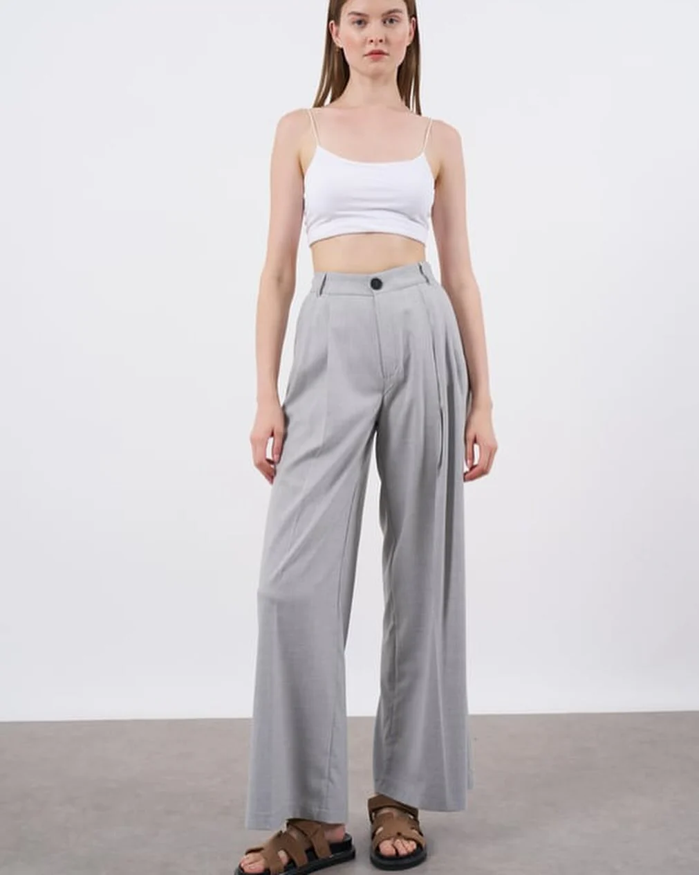 Grey Classic Palazzo Pants - Image 3