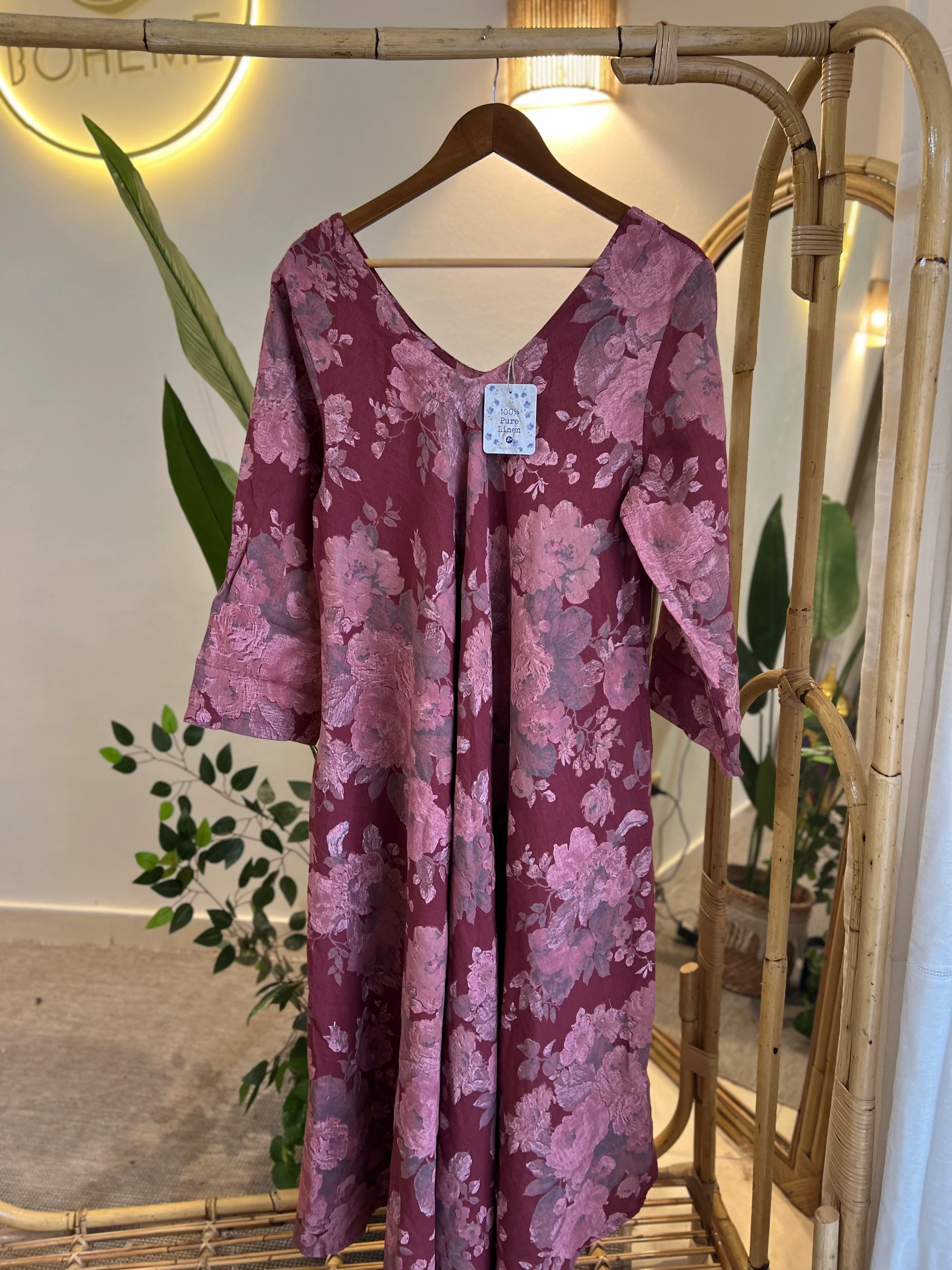 Italian Linen Burnt Orange Floral Dress - Image 4