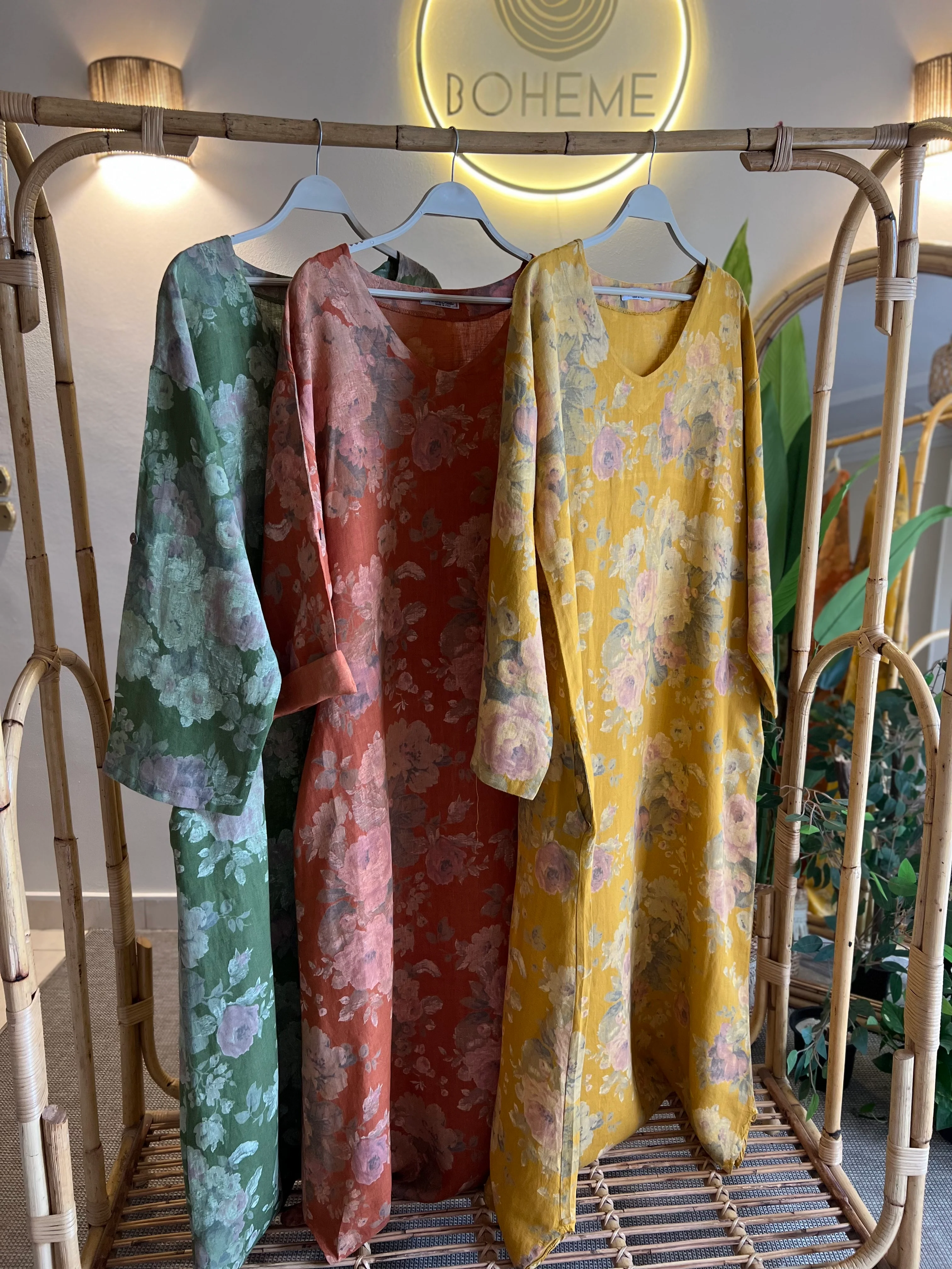 Italian Linen Green Floral Maxi Dress - Image 4