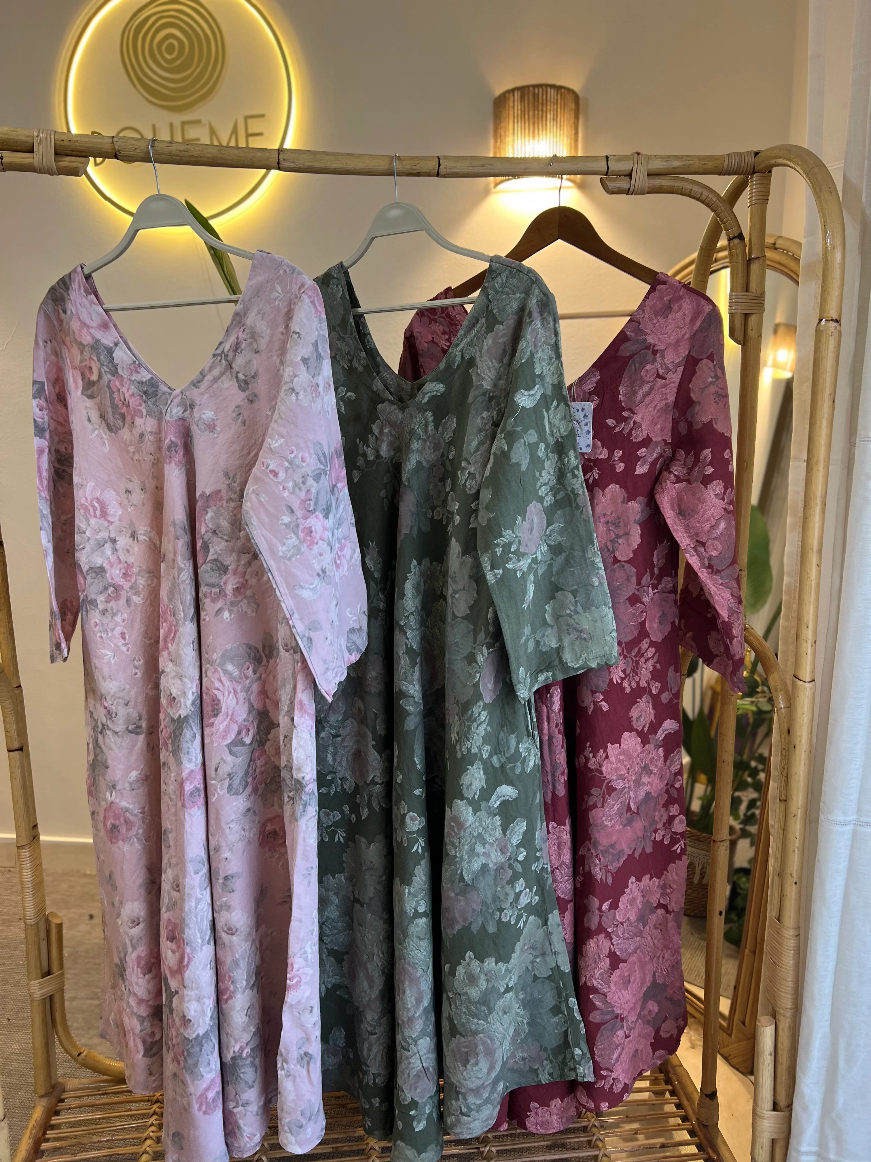 Italian Linen Olive Floral Dress - Image 3