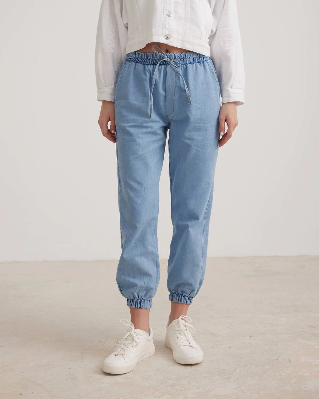 Denim Jogger Pants With Elastic Waist - Image 3