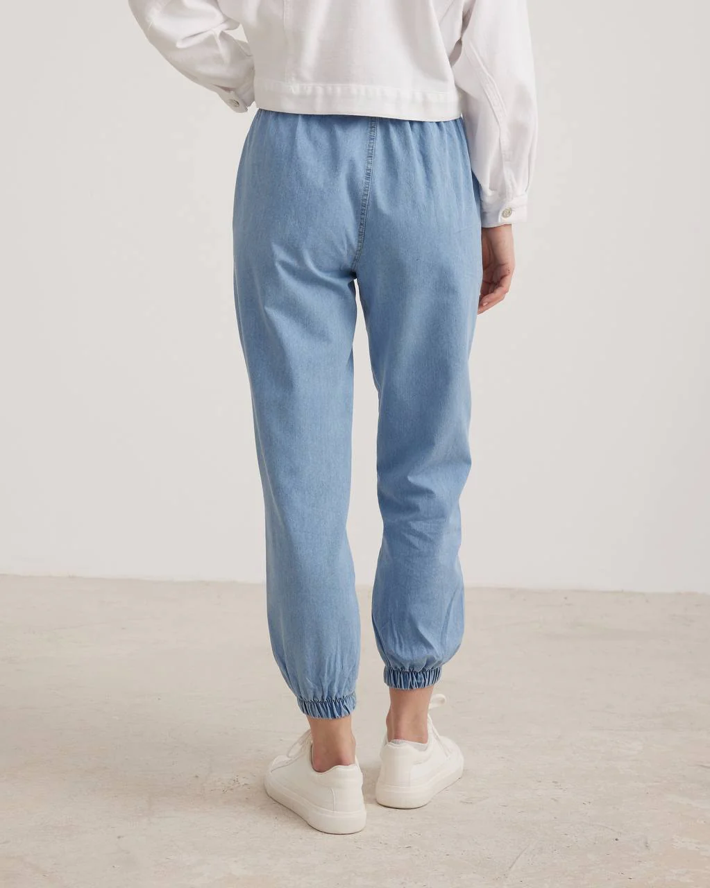 Denim Jogger Pants With Elastic Waist - Image 4
