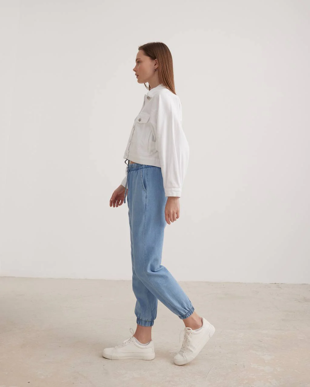 Denim Jogger Pants With Elastic Waist - Image 5