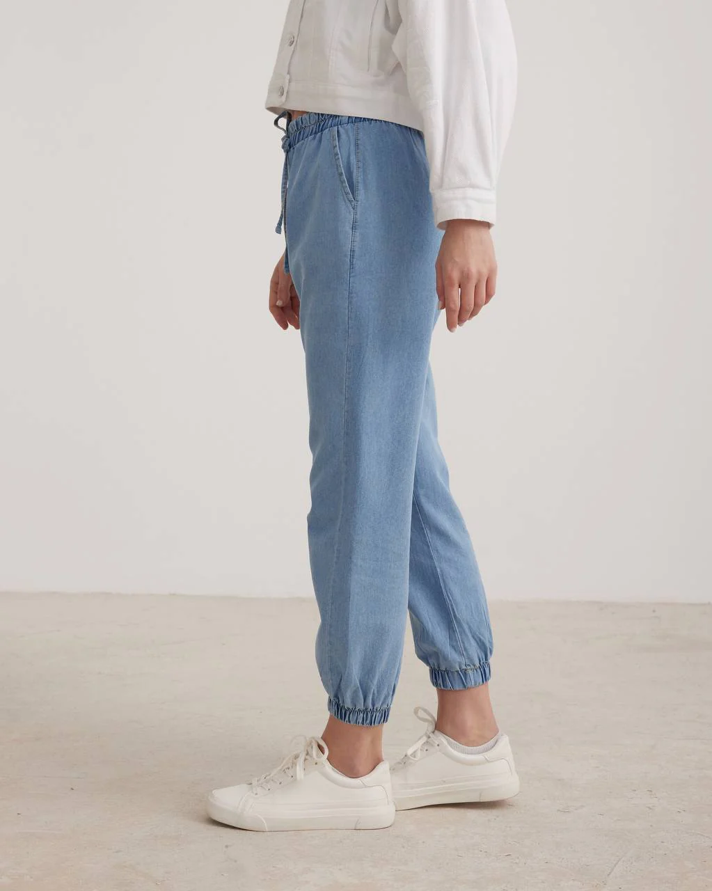 Denim Jogger Pants With Elastic Waist - Image 6