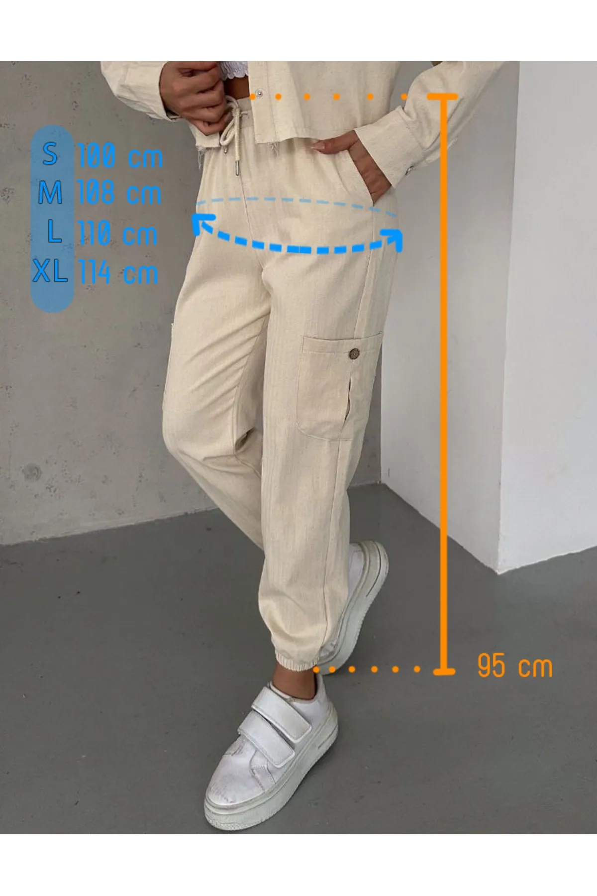 Cargo Elastic Waist Linen Pants - Image 3