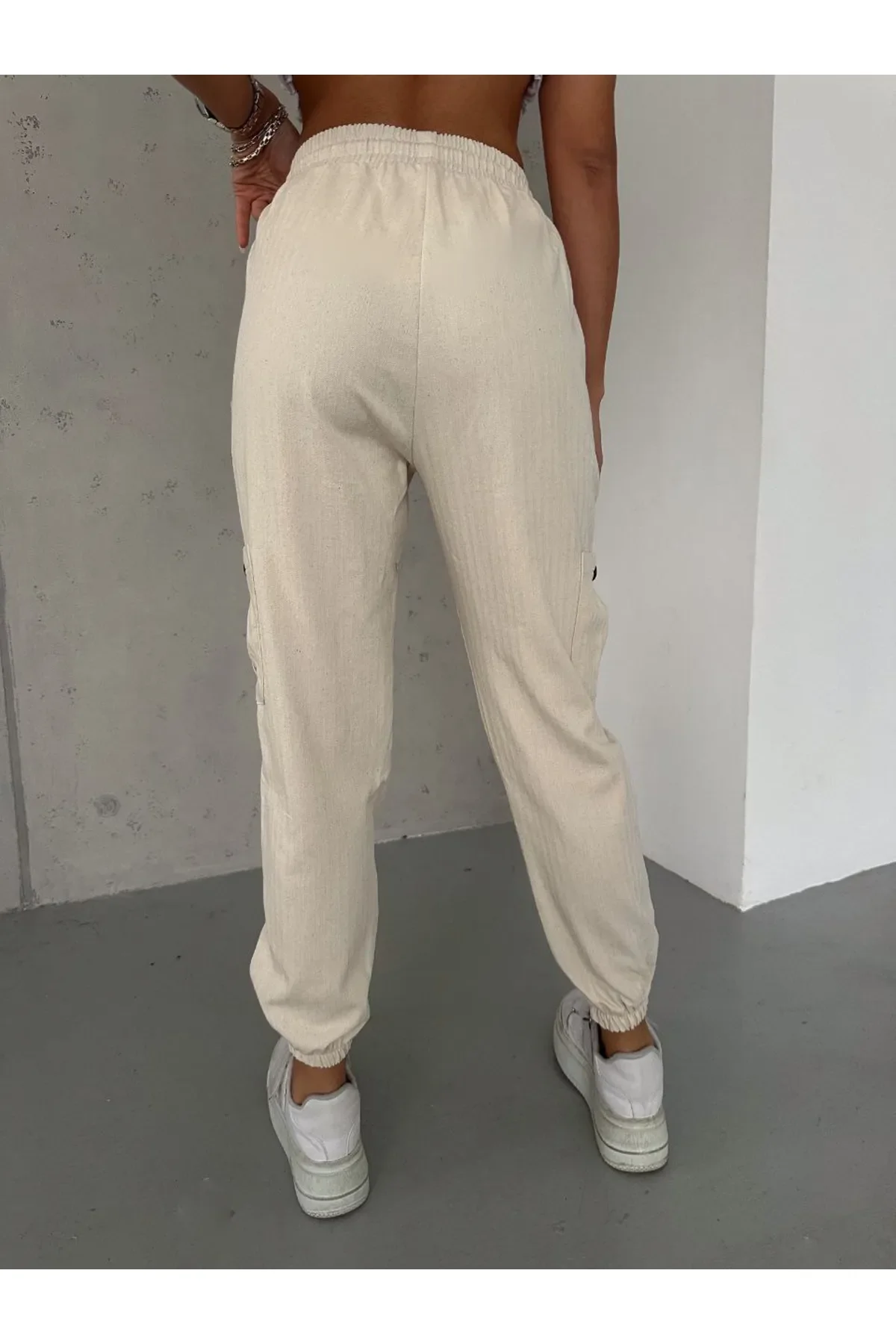 Cargo Elastic Waist Linen Pants - Image 5