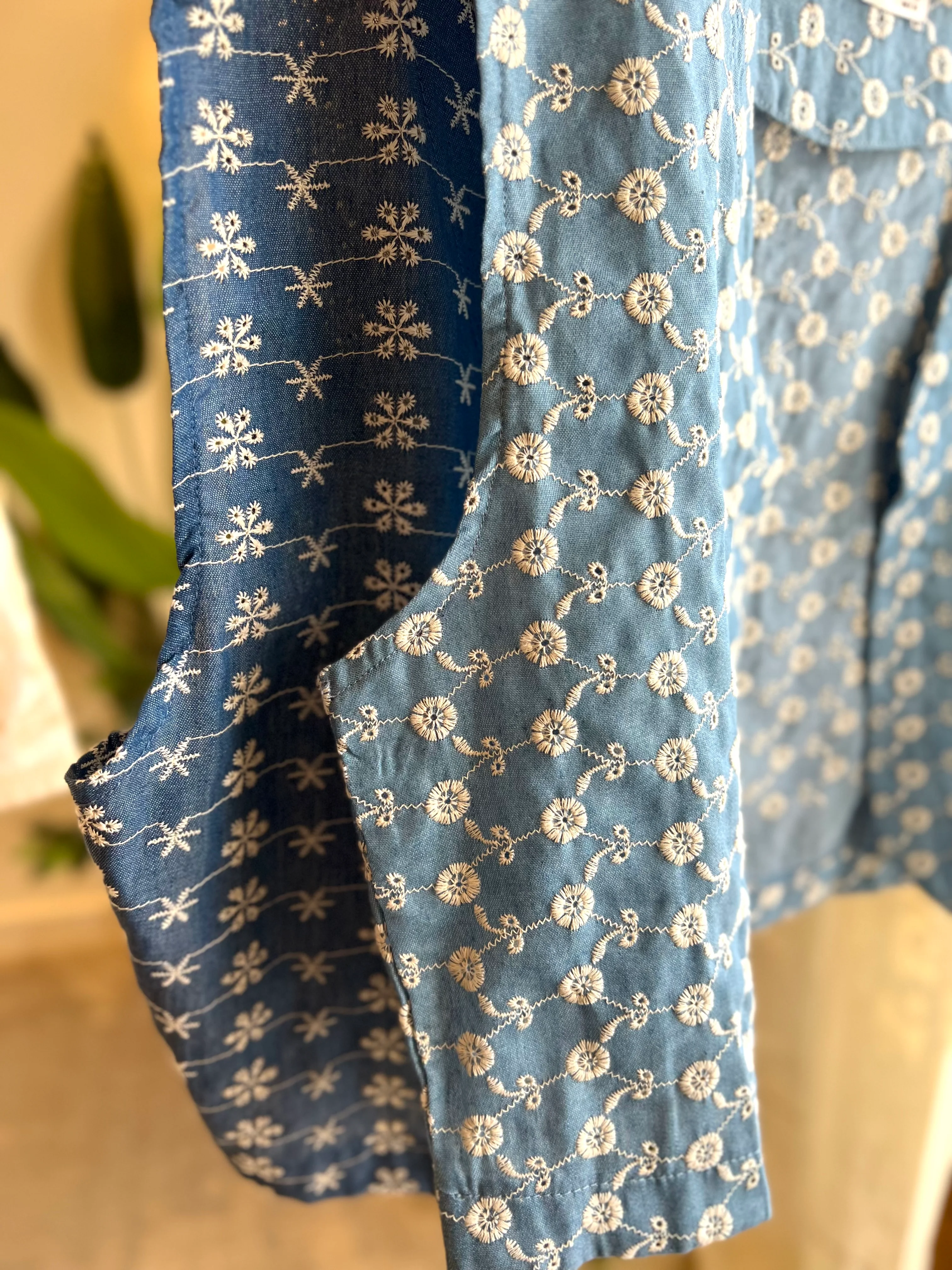 Light Blue Cotton Embroidered Vest - Image 3