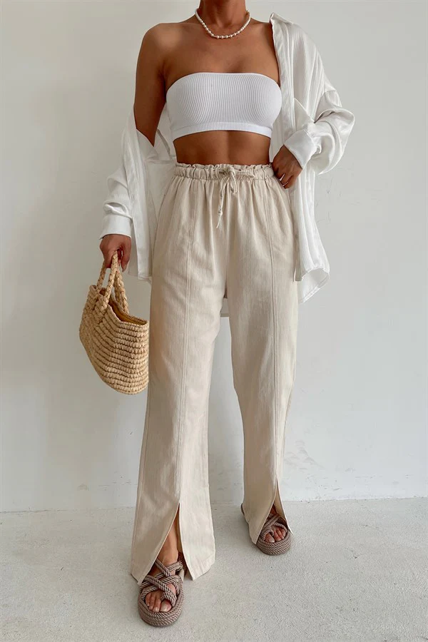 Linen Split Hem Pants - Image 3