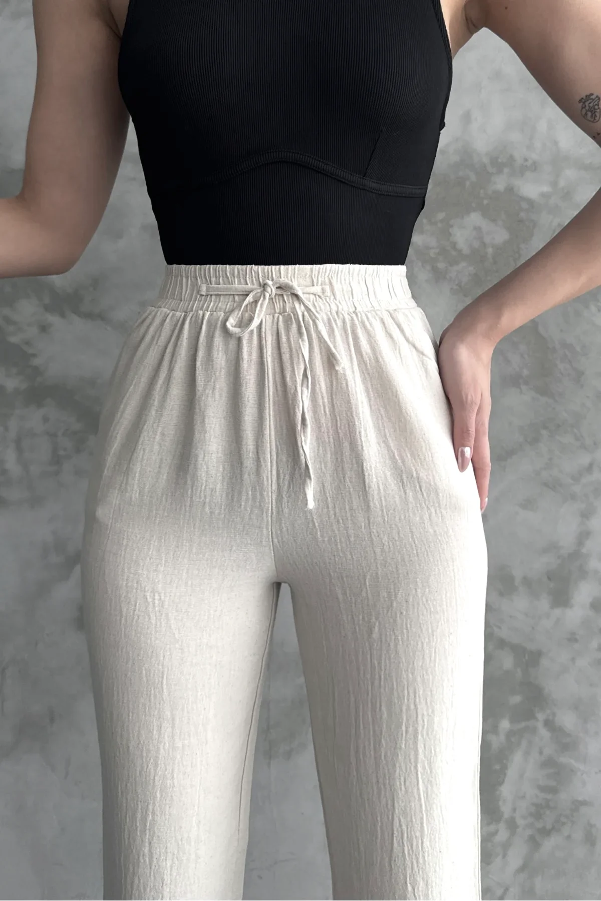 White Muslin Cotton Pants With Fringes - Image 4