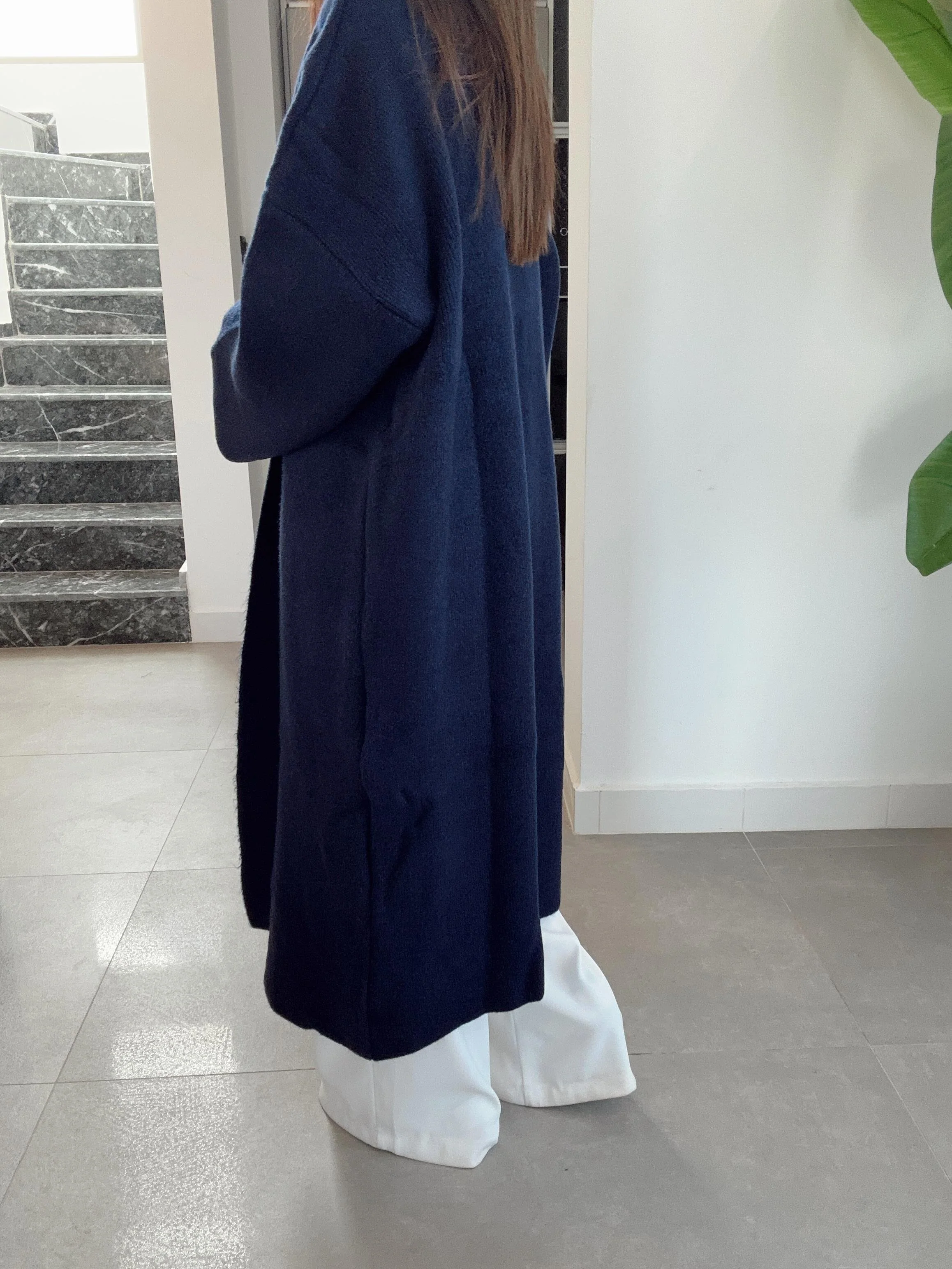 Navy Heavy Longline Coat Cardigan - Image 5