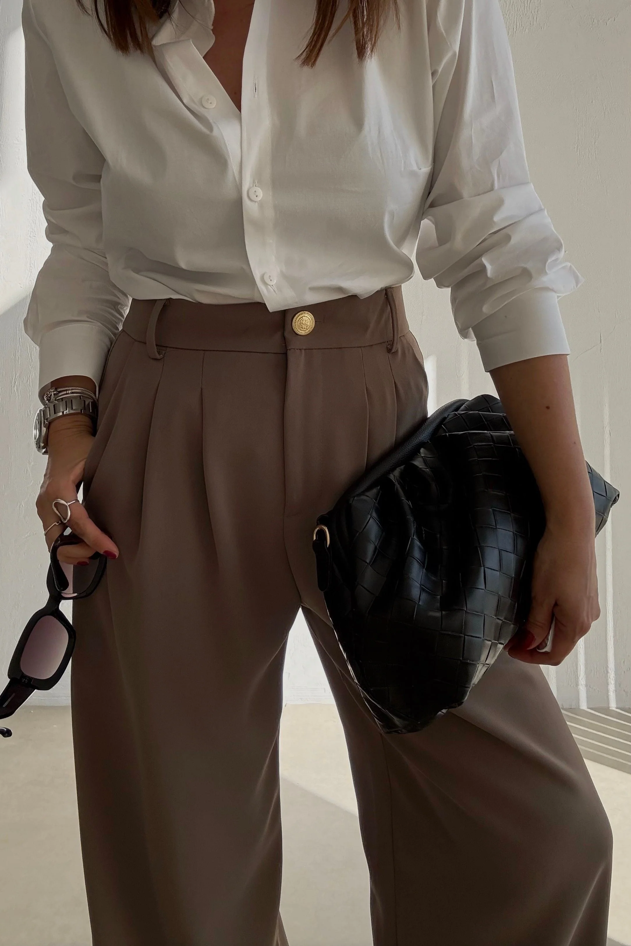 Olive Classic Pants With Golden Button - Image 3