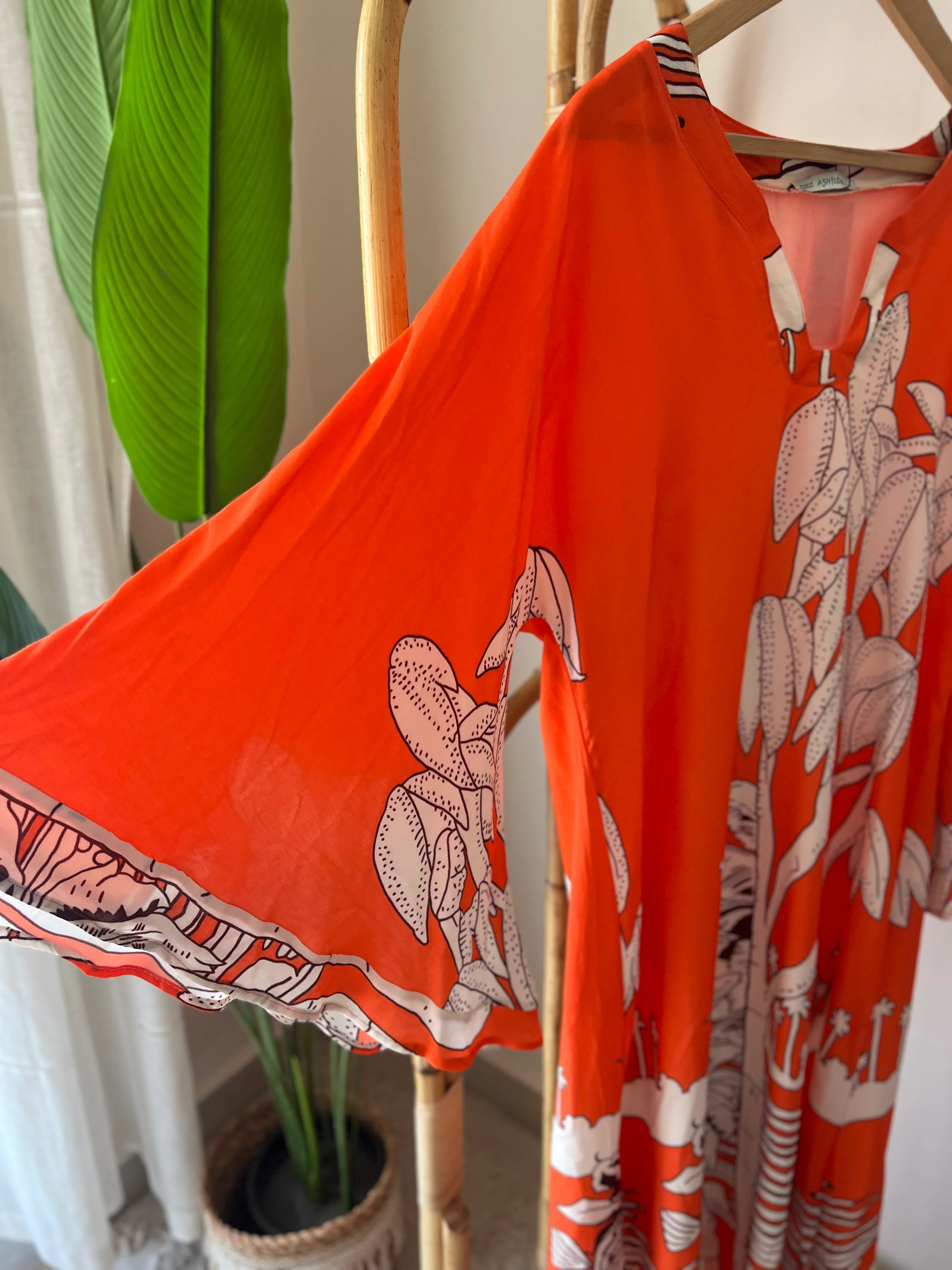 Orange Butterfly Sleeves Dress With Side Slits - Image 3