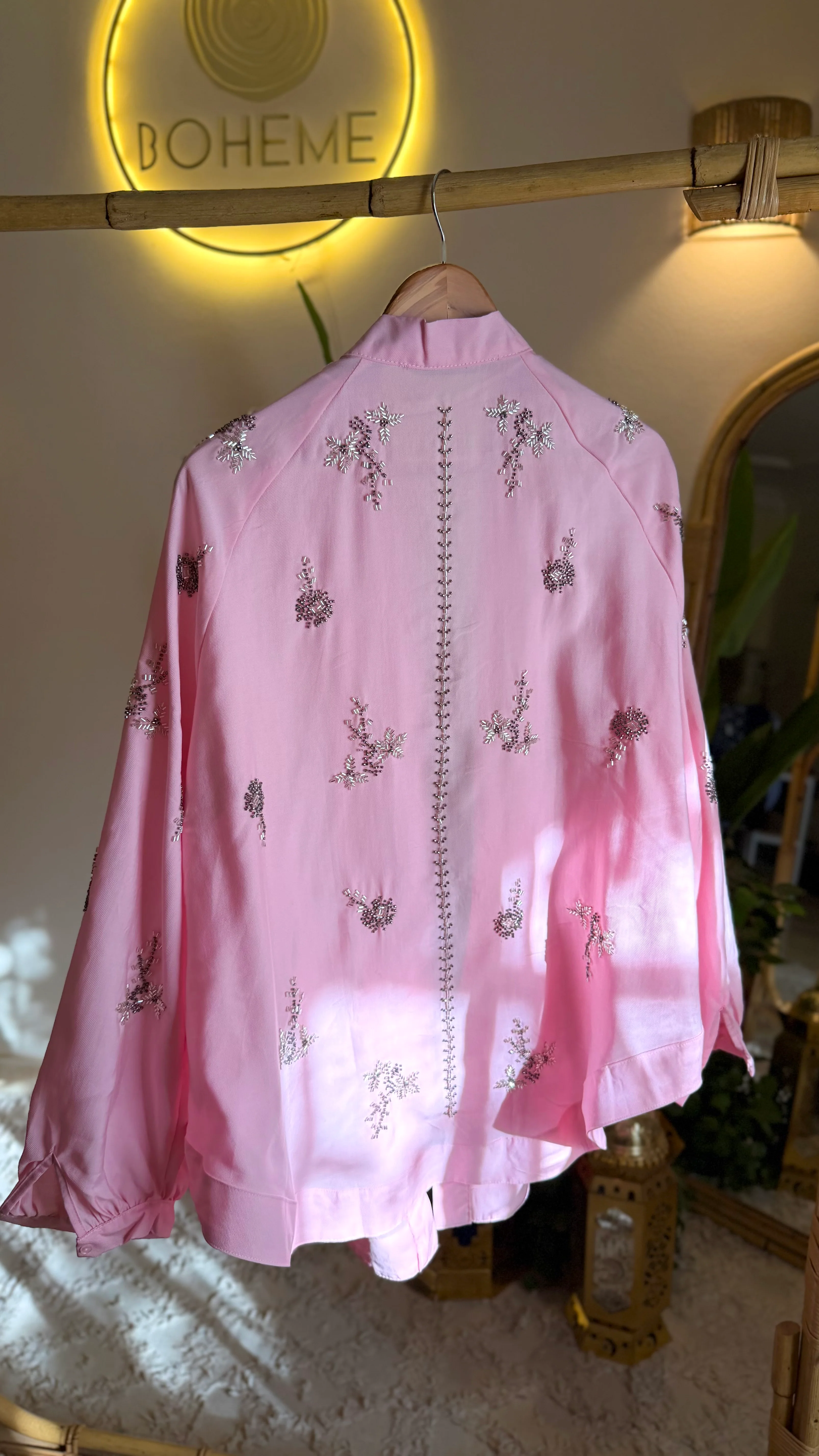 Pink Floral Bead-Embellished Kimono - Image 4