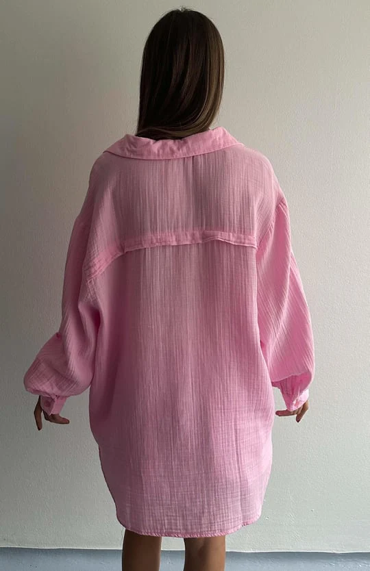 Pink Muslin Cotton Oversized Shirt - Image 3