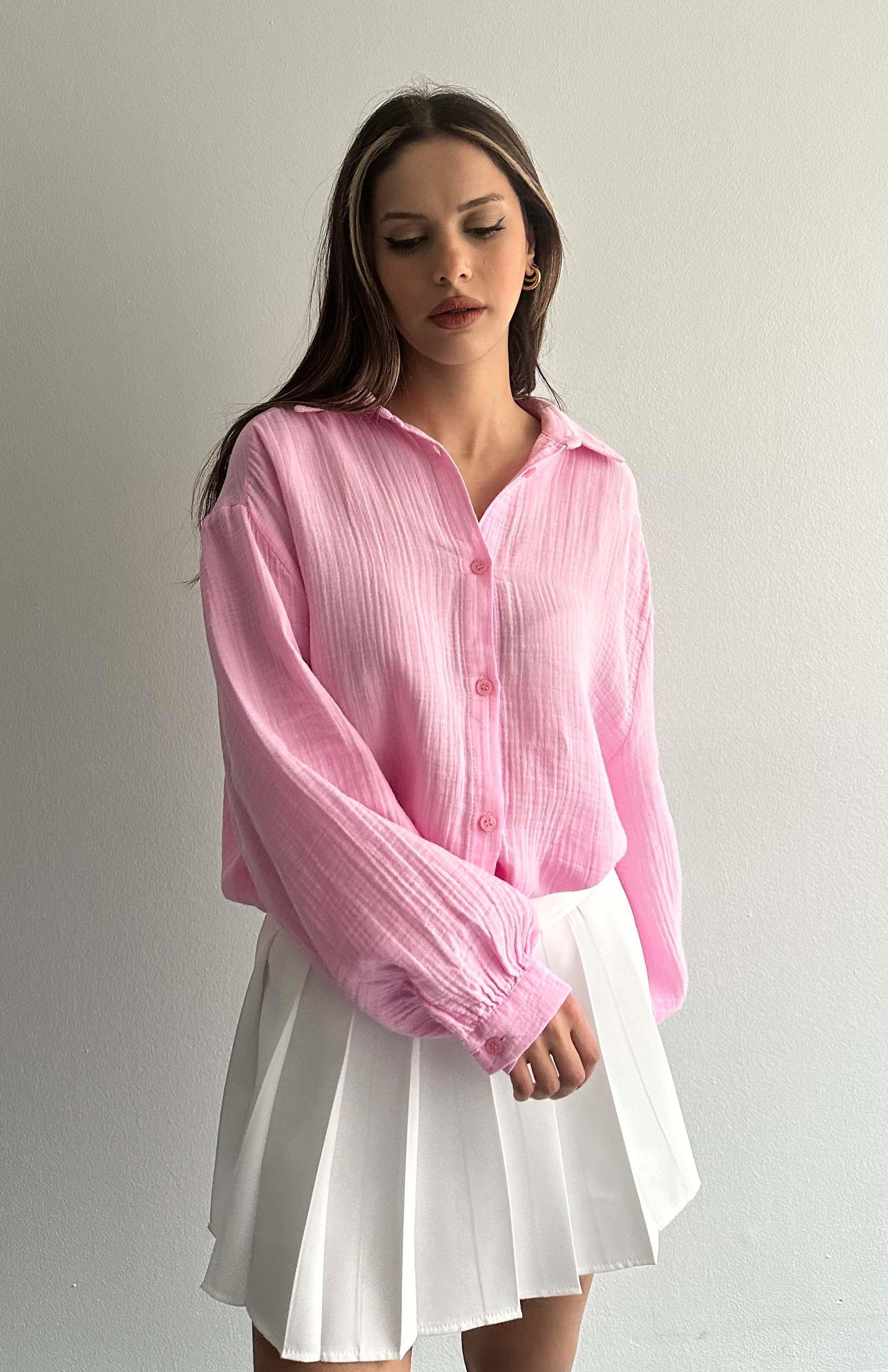 Pink Muslin Cotton Oversized Shirt - Image 4