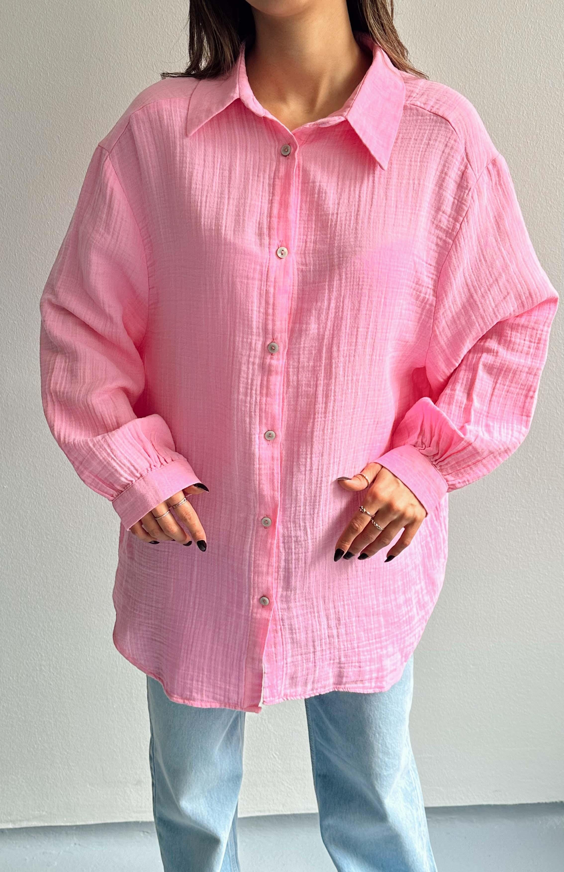 Pink Muslin Cotton Oversized Shirt - Image 5