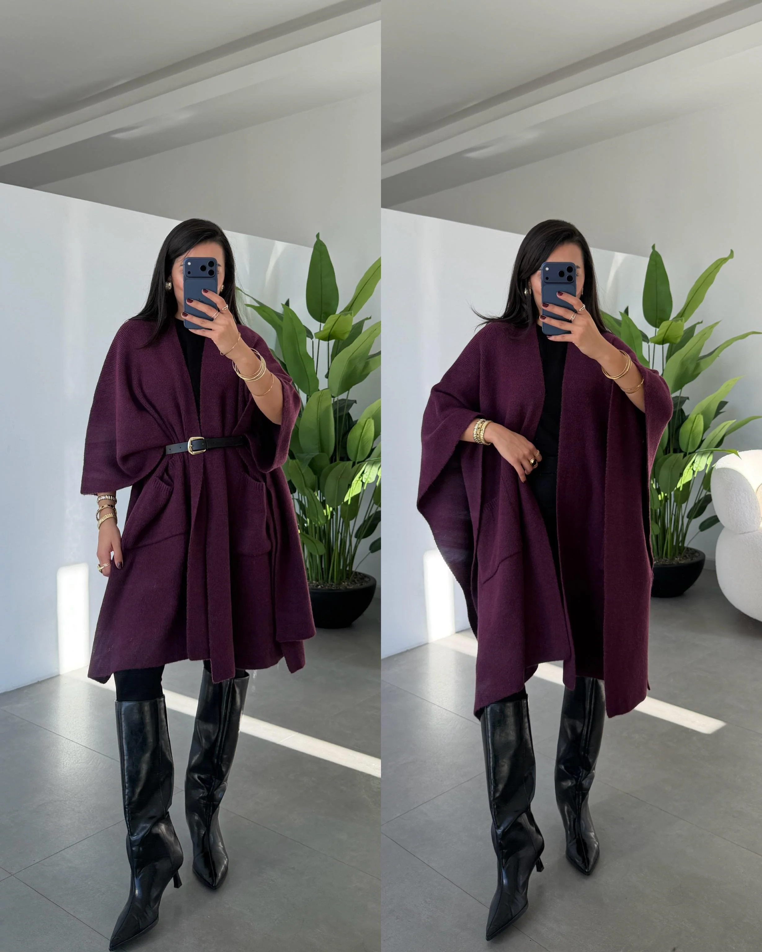 Purple Heavy Poncho With Pockets - Image 5