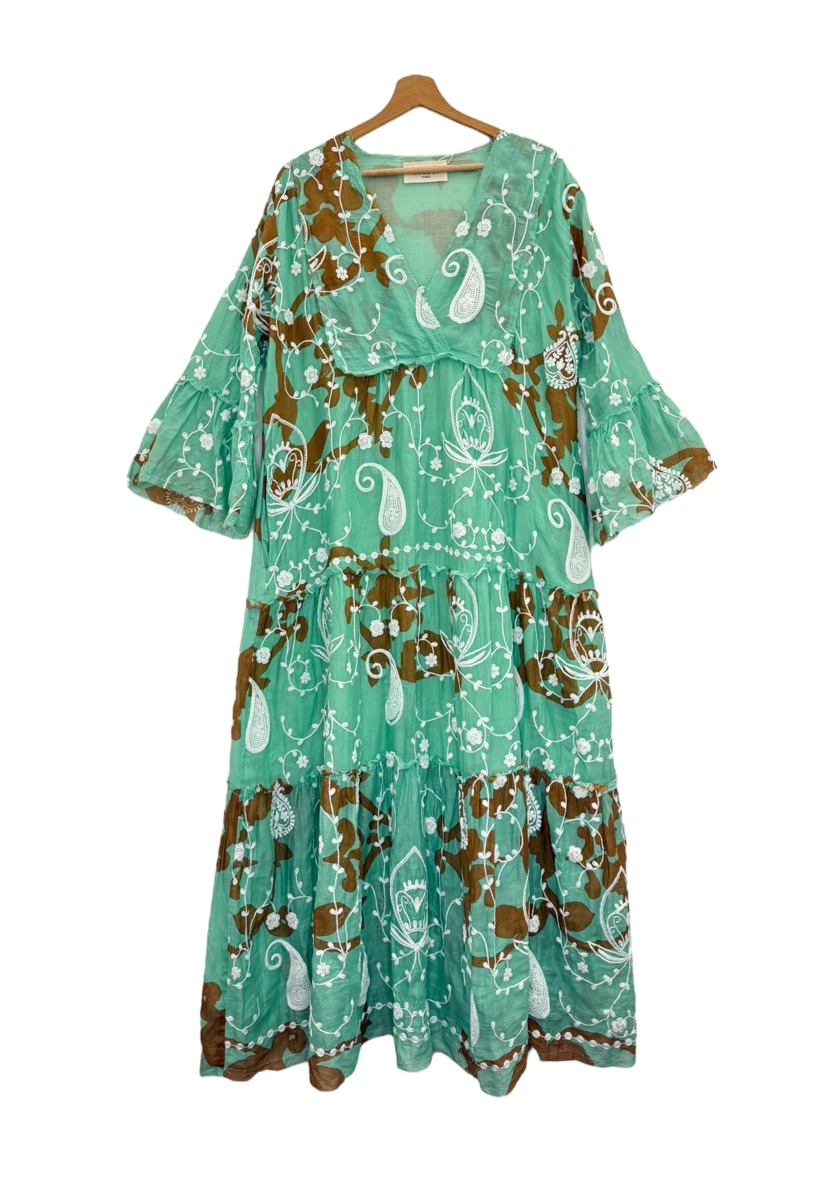 The French Aqua Brown Embroidered Paisley Dress - Image 4