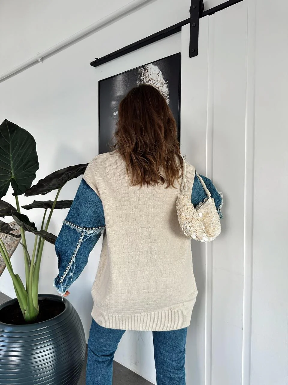 The Pearl Denim X Beige Triko Cardigan With Pockets - Image 8