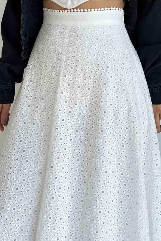 White Embroidered Cut Out Skirt - Image 3