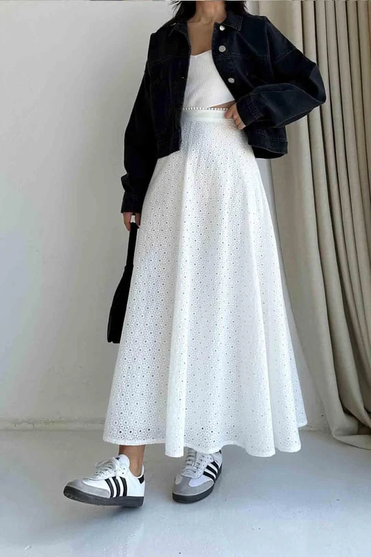 White Embroidered Cut Out Skirt - Image 4