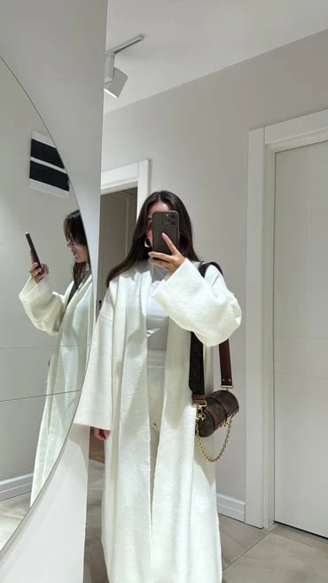 Cream Heavy Longline Coat Cardigan - Image 4