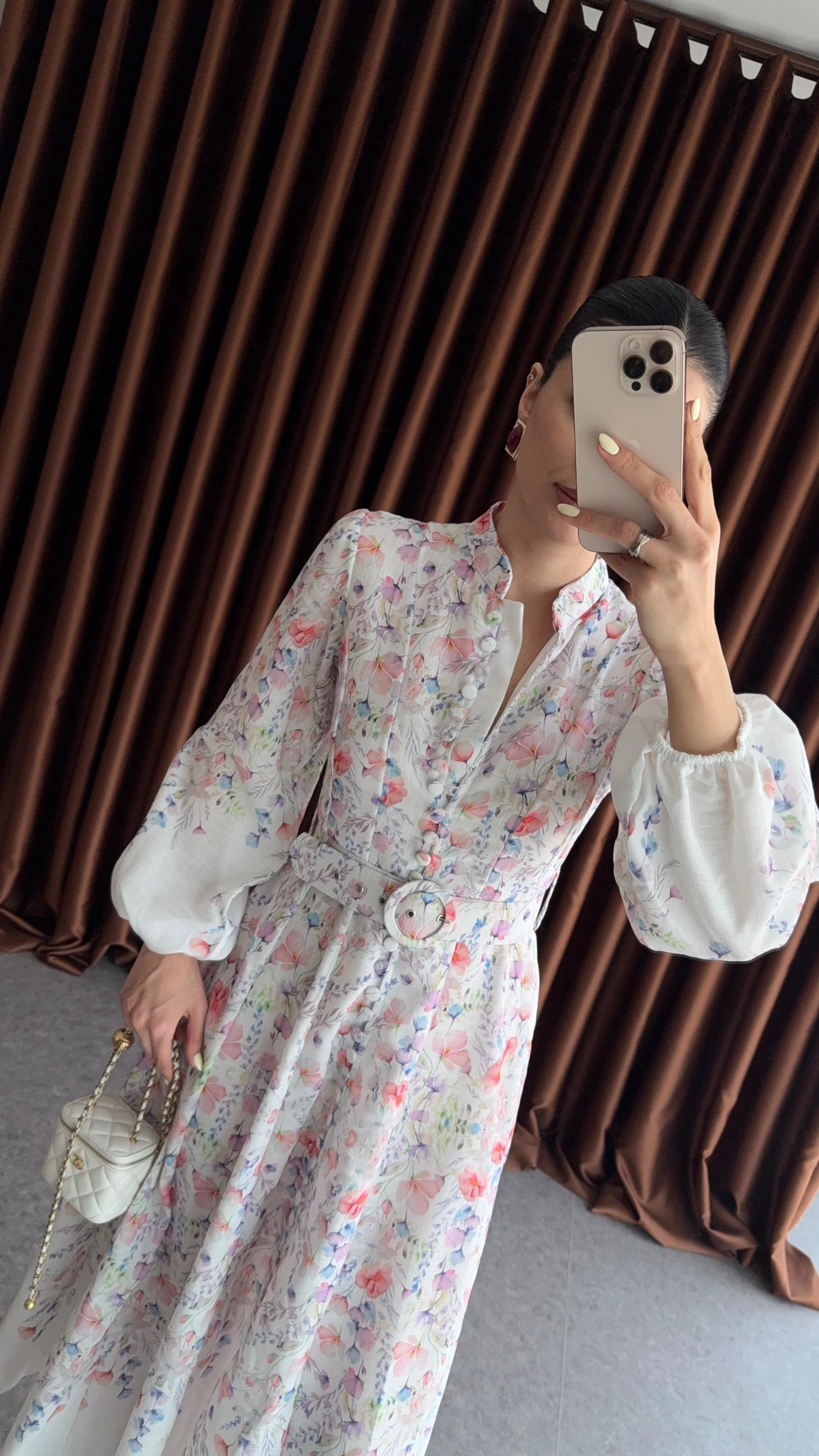 White Vintage Floral Linen Dress With Belt - Image 6